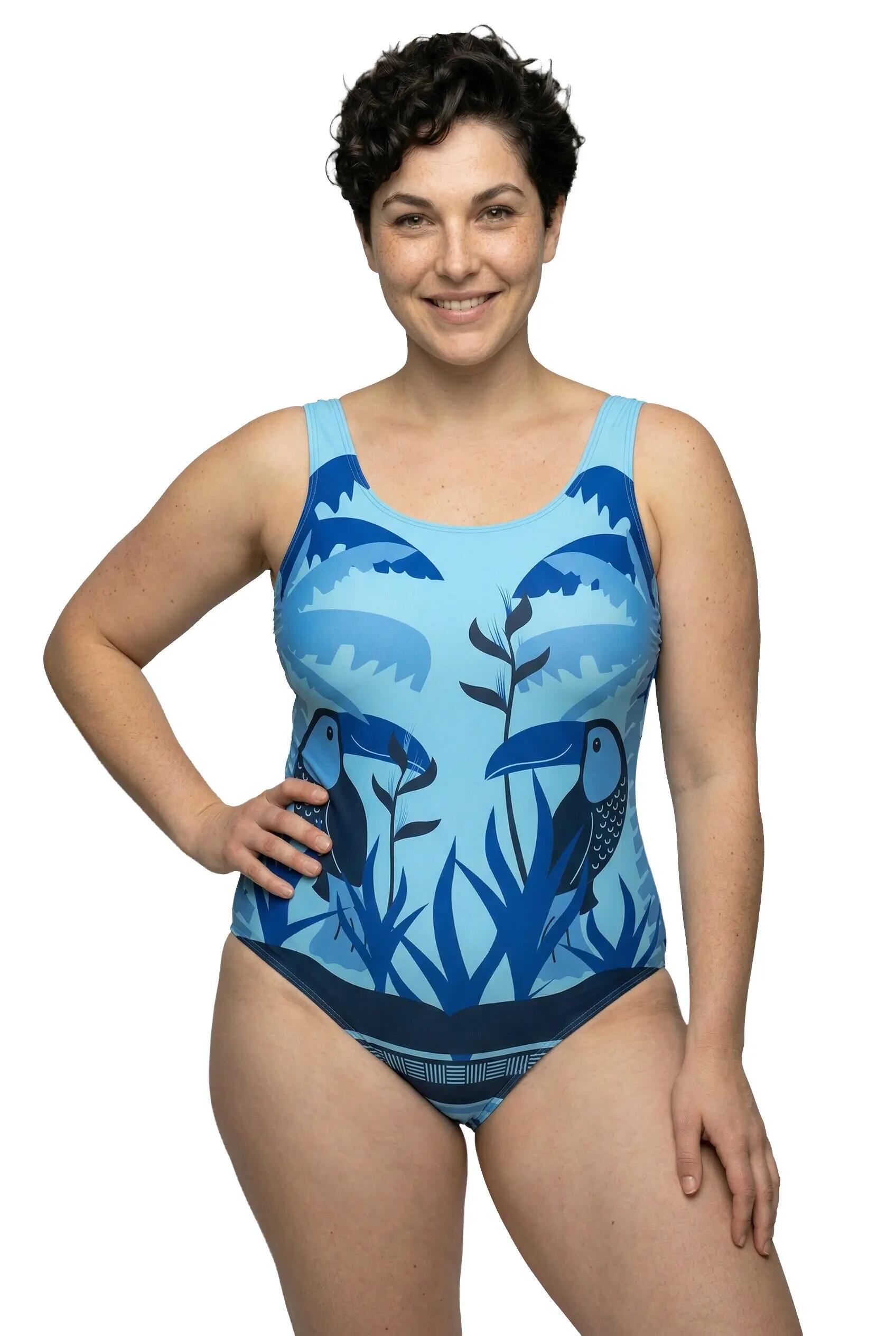 Femme Maillot de bain motif toucans sans bonnets souples décolleté rond 3/13