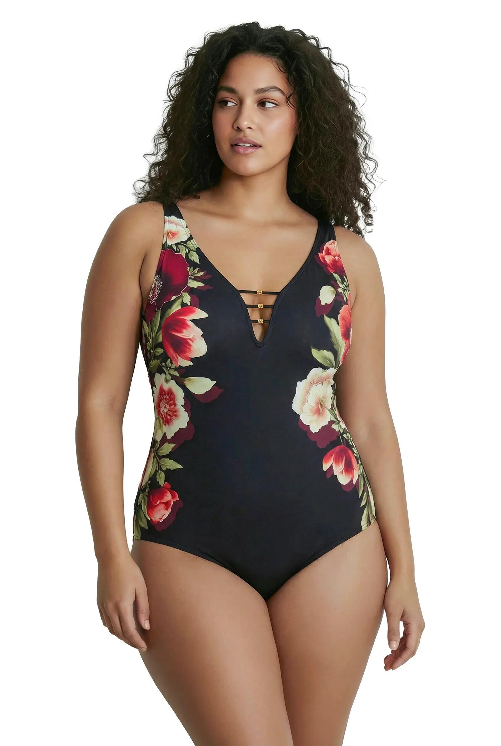 Femme Maillot de bain à bonnets souples cordons fantaisie et motif fleurs 3/13