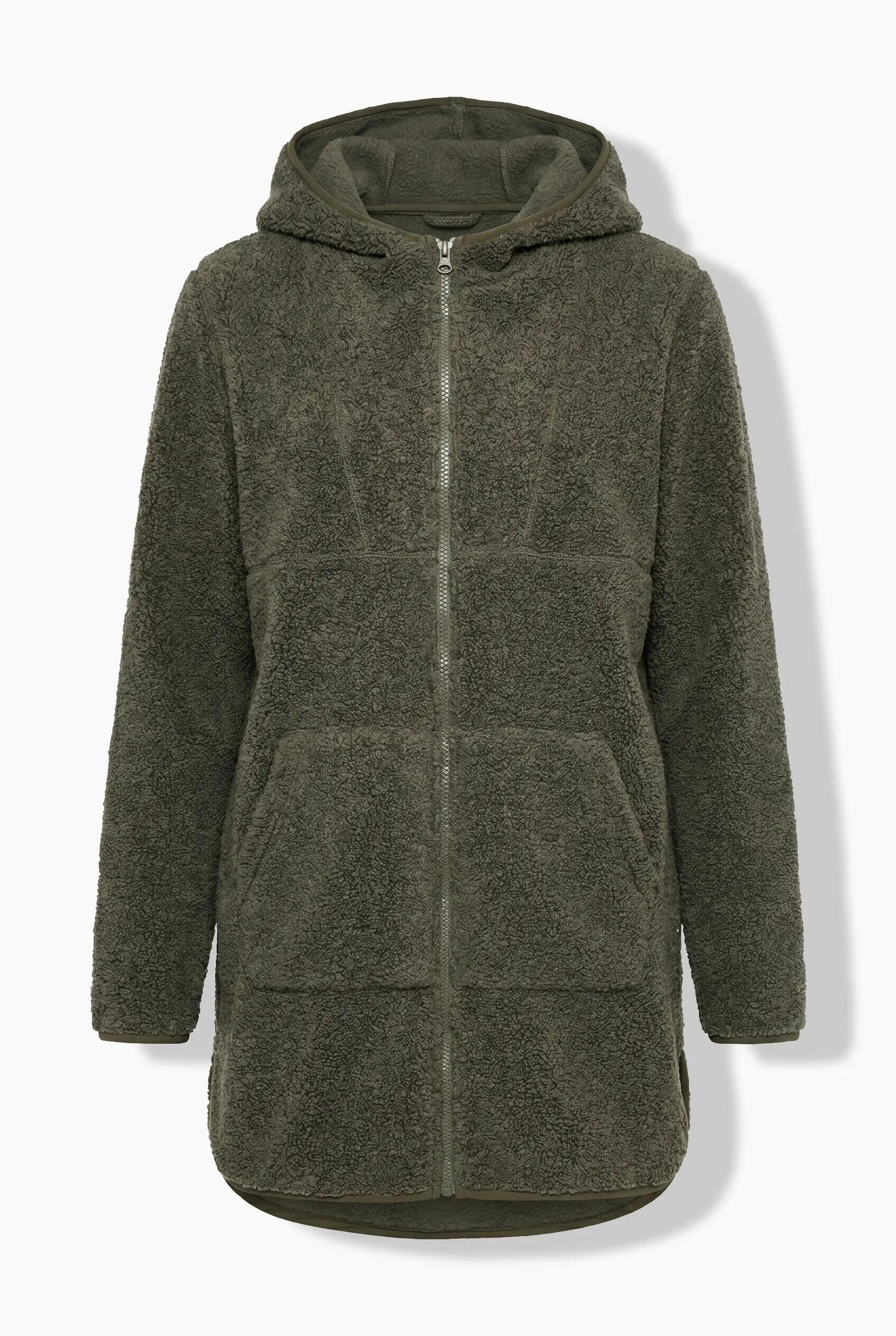 Dames Lange jas teddyfleece capuchon lange mouwen langer achterpand 11/11