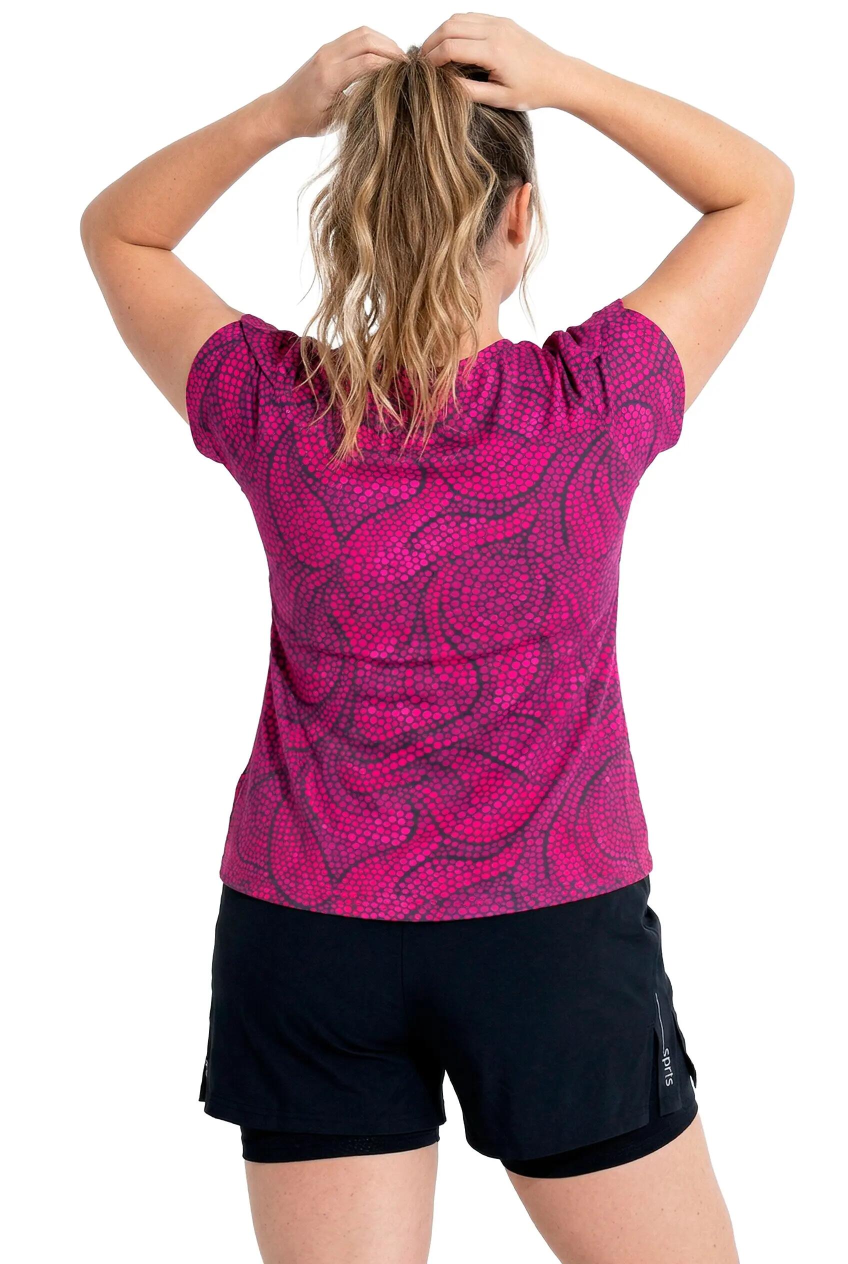 Damen Funktions-Shirt Blüten Rückenfalten Rundhals Halbarm 2/13
