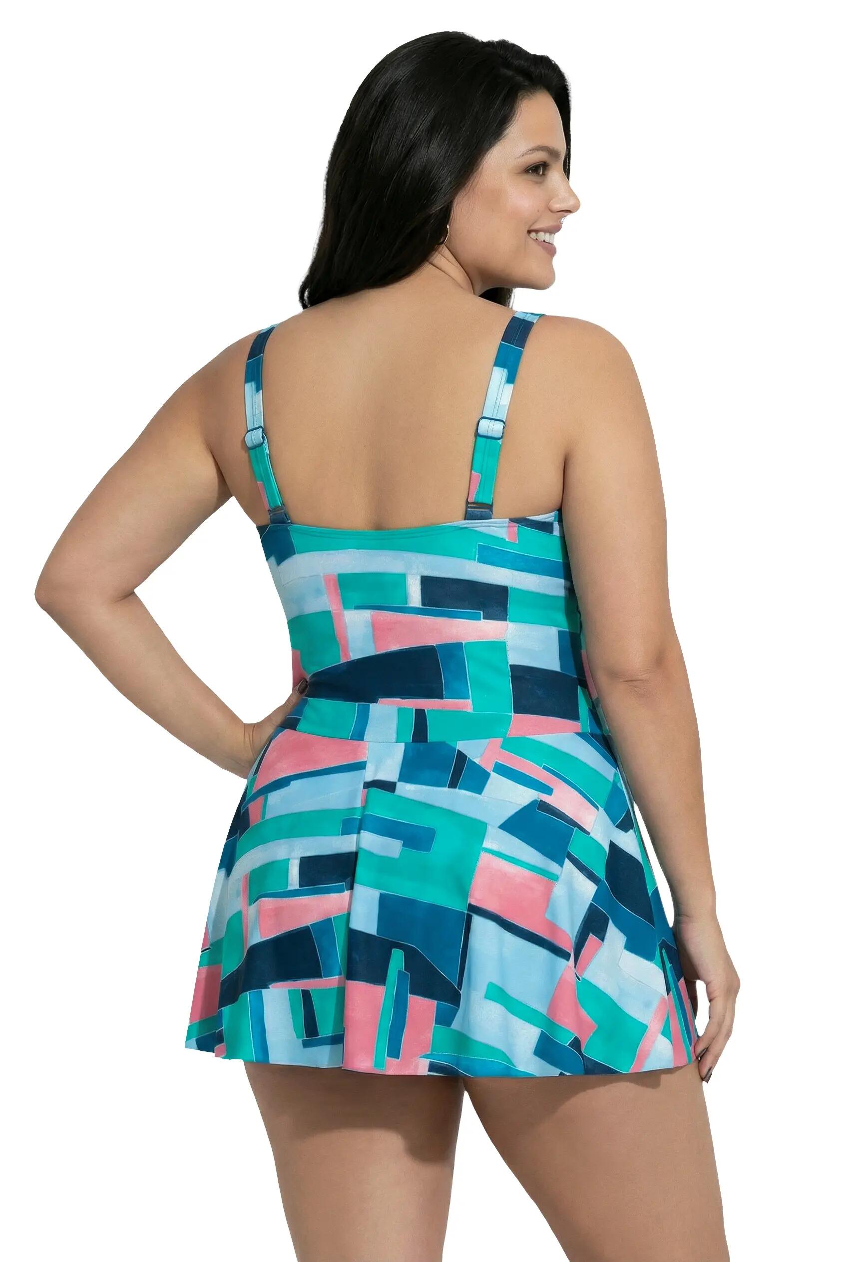 Dames Badjurk grafische print zachte cups wikkellook 3/13