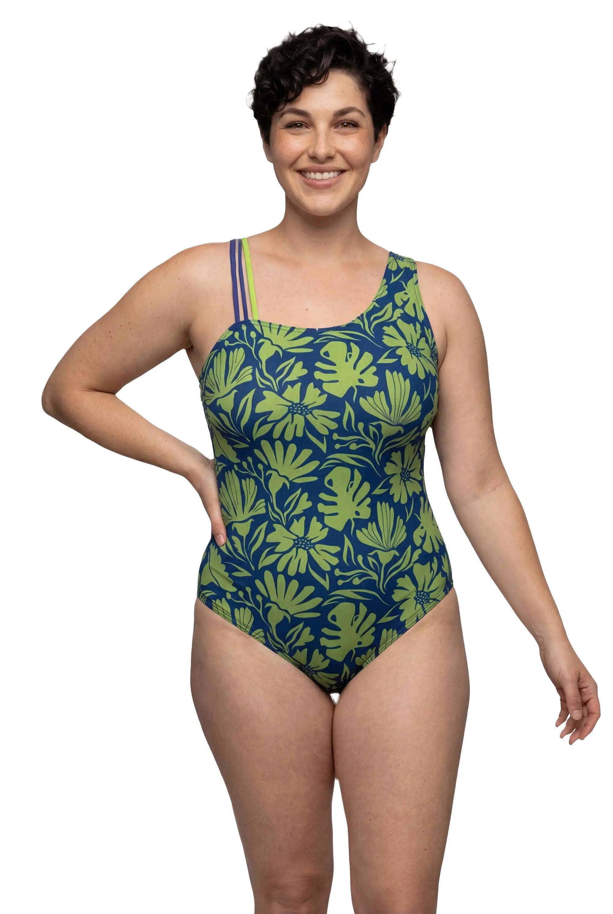 Damen Badeanzug Blüten Softcups Rundhals recycelt 3/13