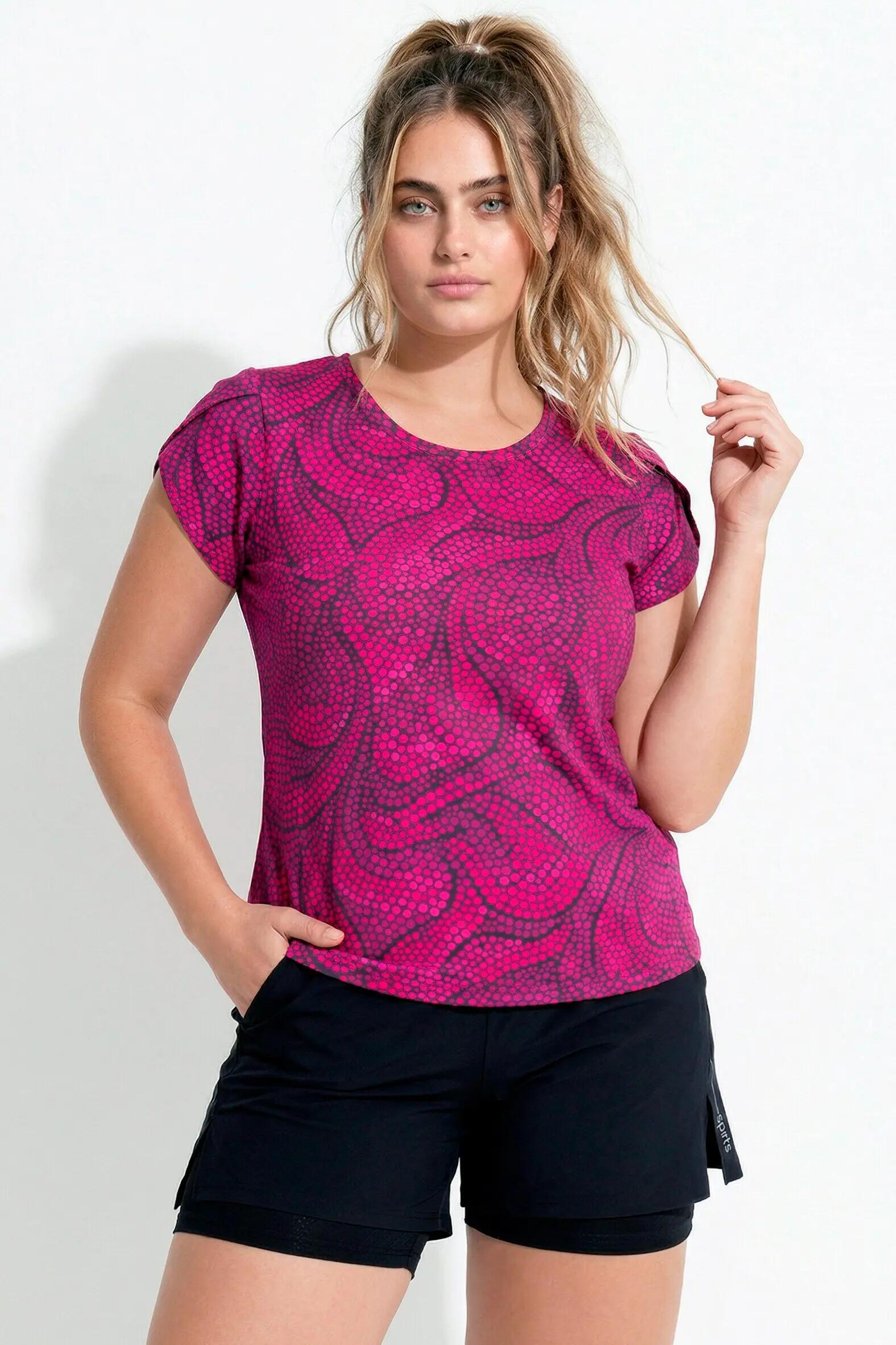 Damen Funktions-Shirt Blüten Rückenfalten Rundhals Halbarm 10/13