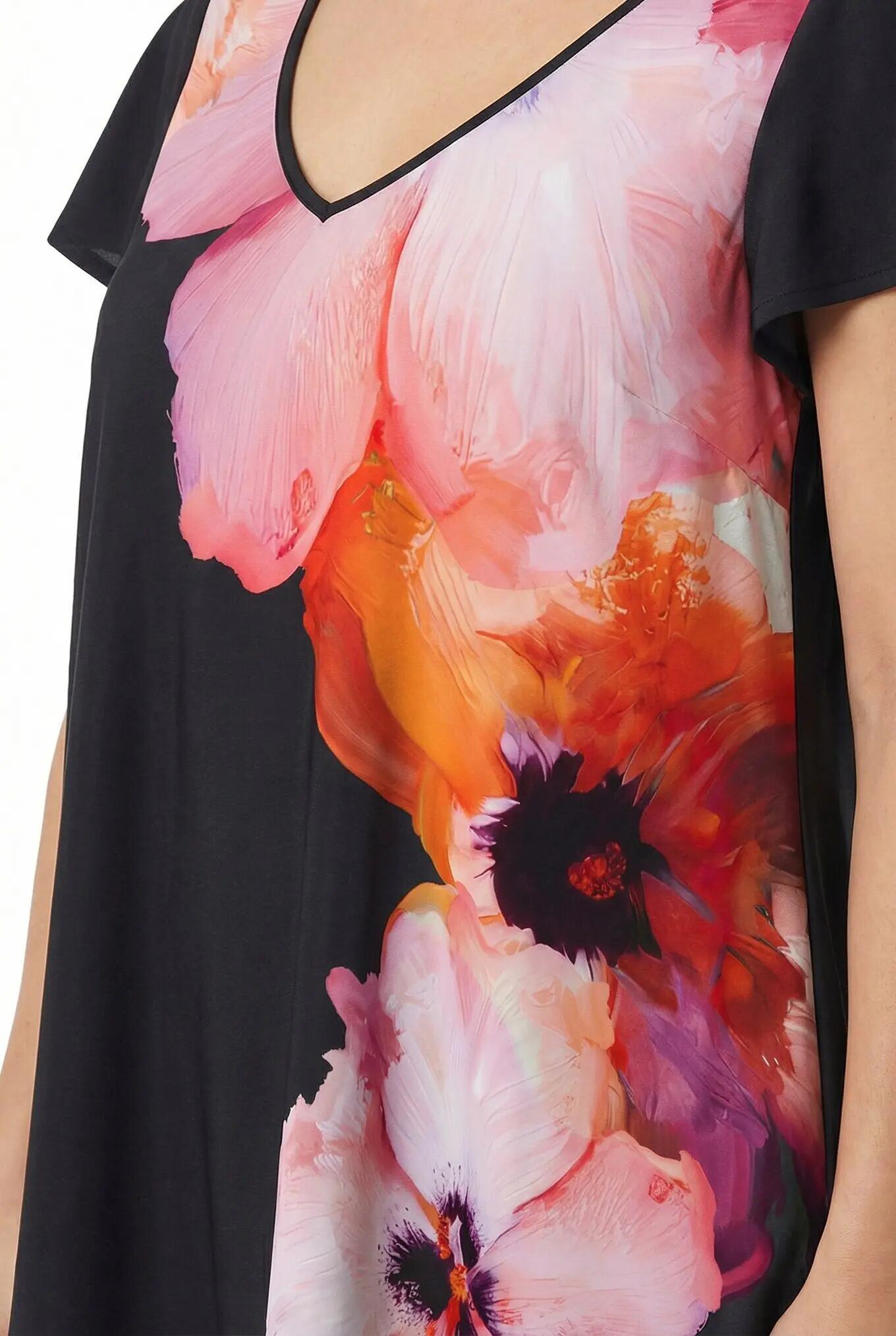 Damen Midikleid Blüten A-Linie V-Ausschnitt Cap-Ärmel 9/13