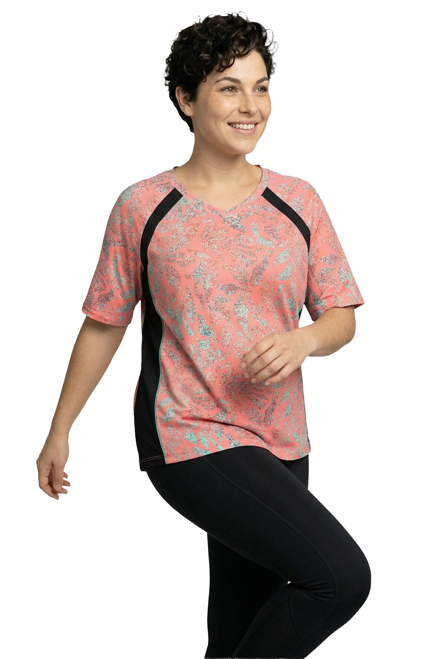 Femme T-shirt en mesh imprimé feuilles décolleté en V et manches courtes 9/9
