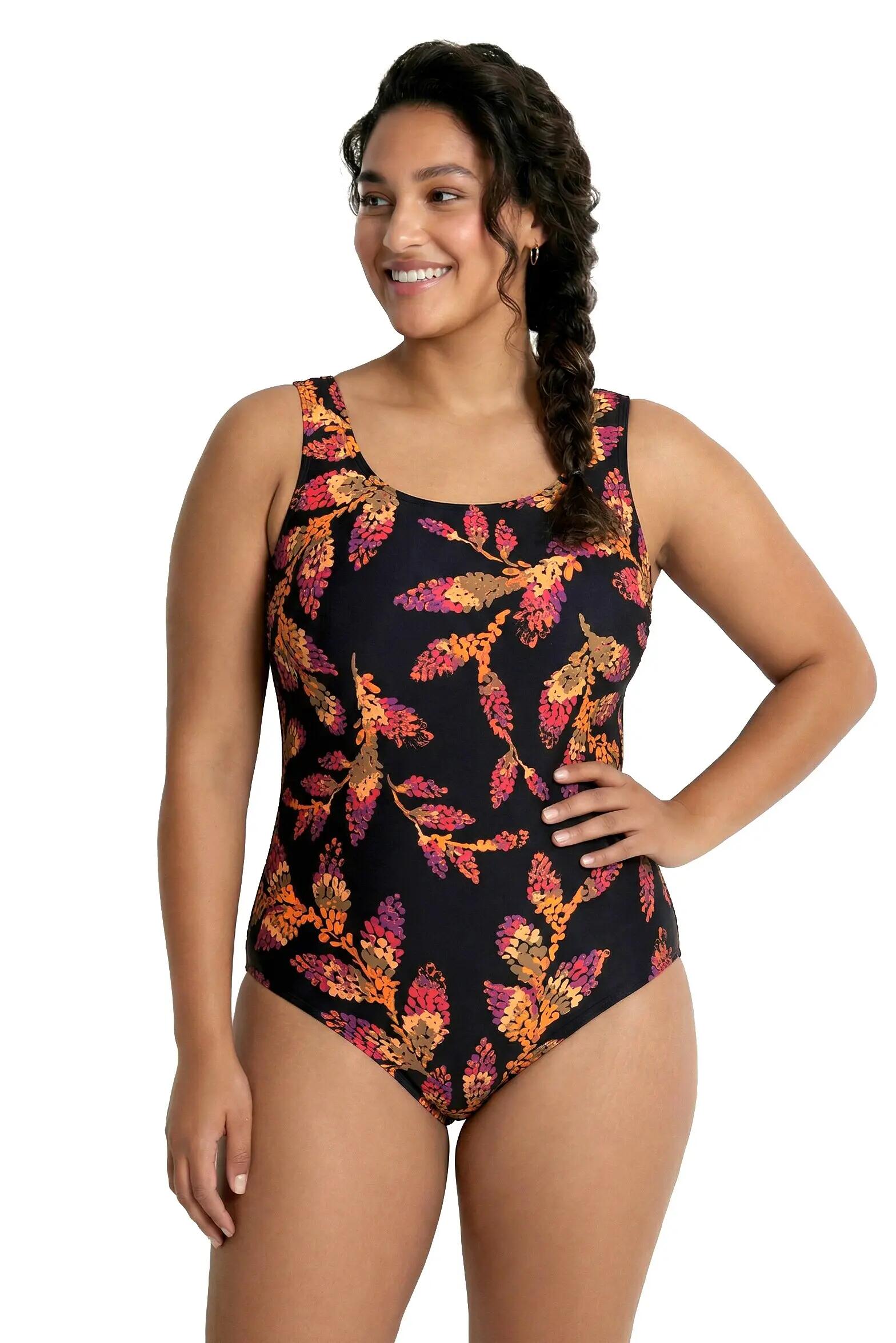 Femme Maillot de bain sans bonnets souples décolleté rond et motif feuilles 4/13