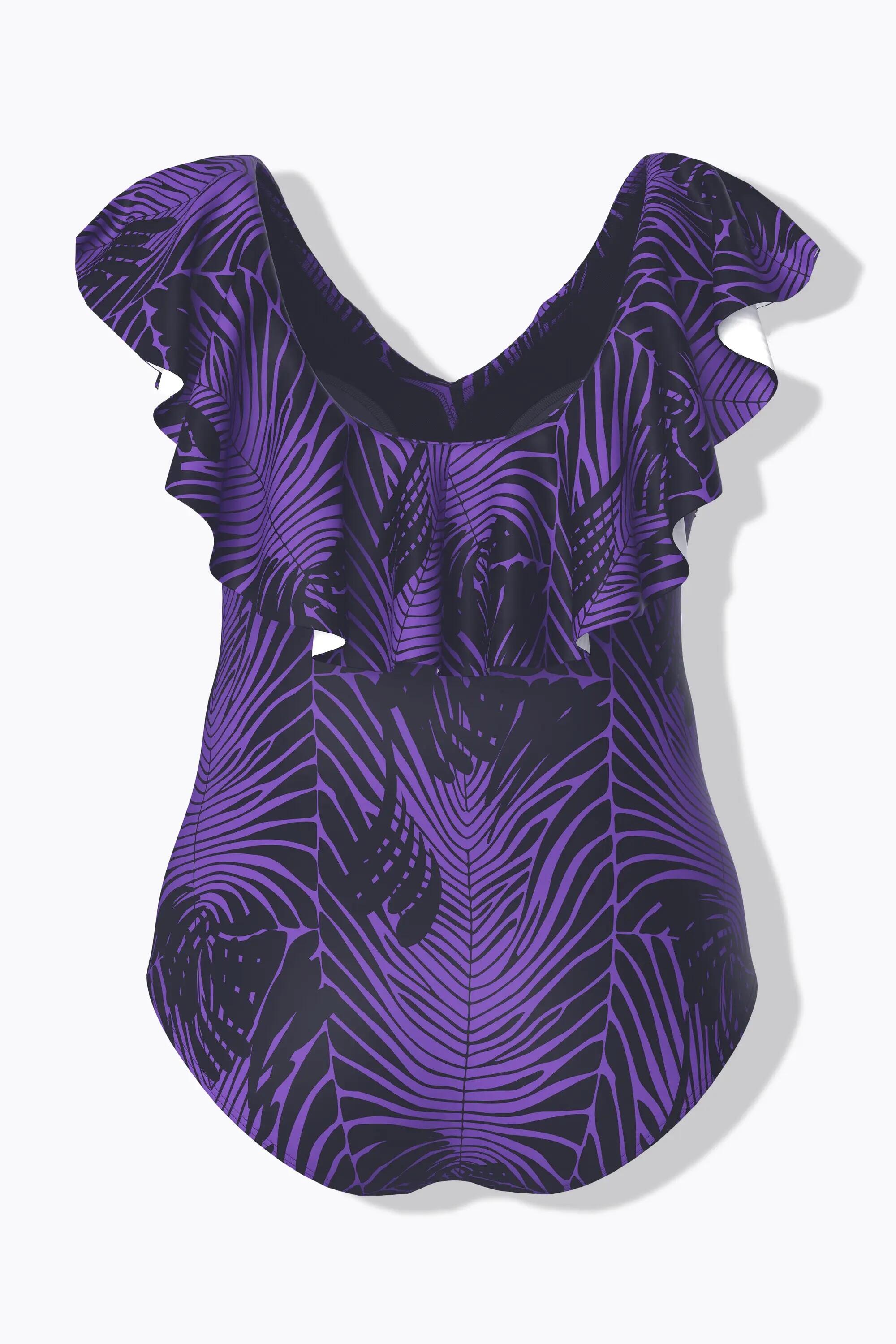 Damen Badeanzug Schlangenmuster Softcups Volant recycelt 2/13