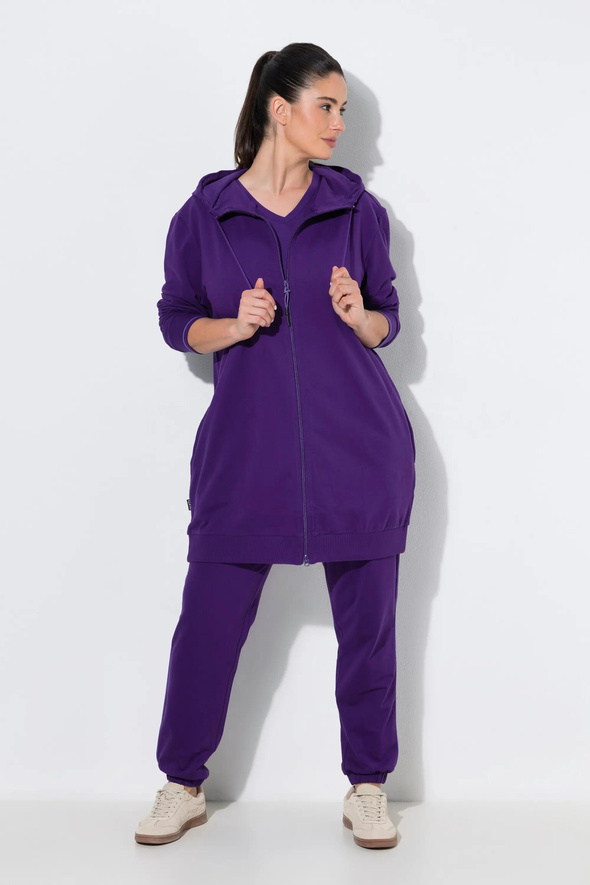 Damen Sweatjacke Zierpaspel Oversized Kapuze 2-Wege-Zipper 12/13