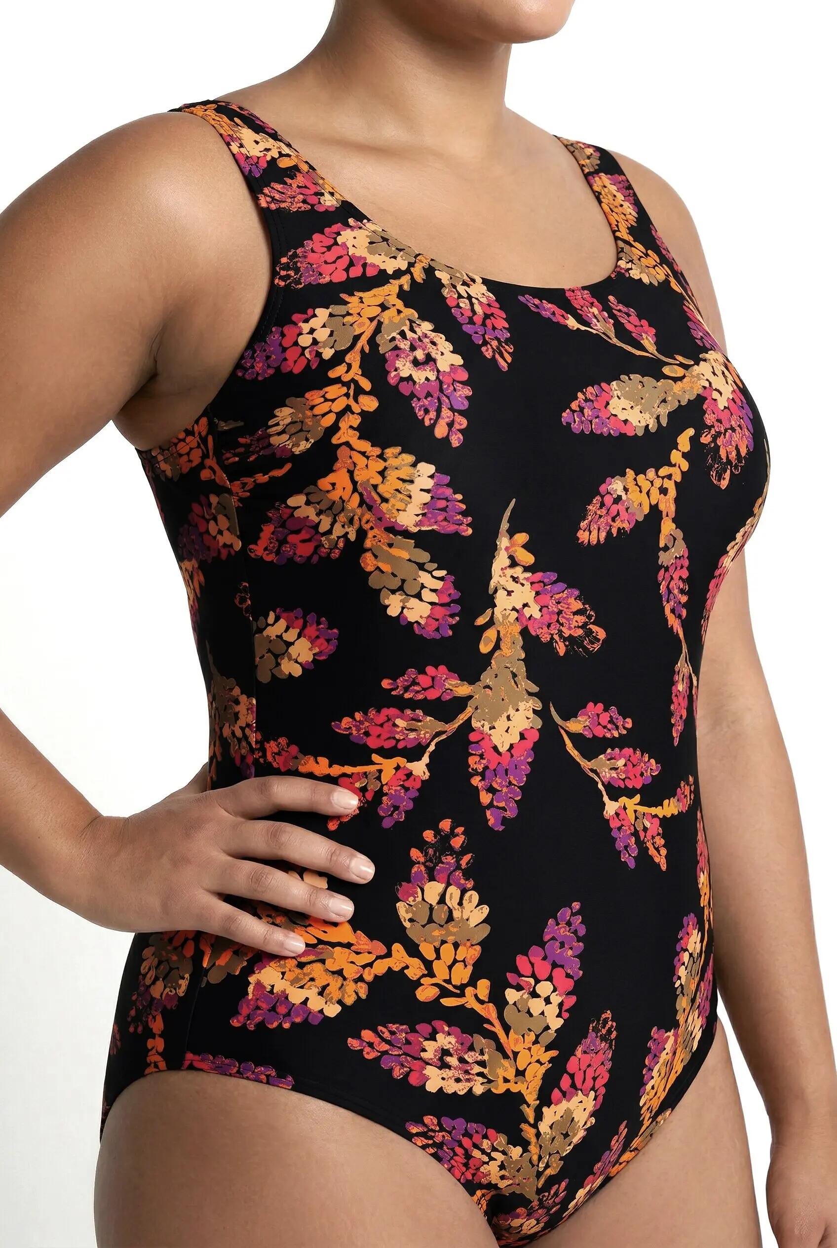 Femme Maillot de bain sans bonnets souples décolleté rond et motif feuilles 10/13