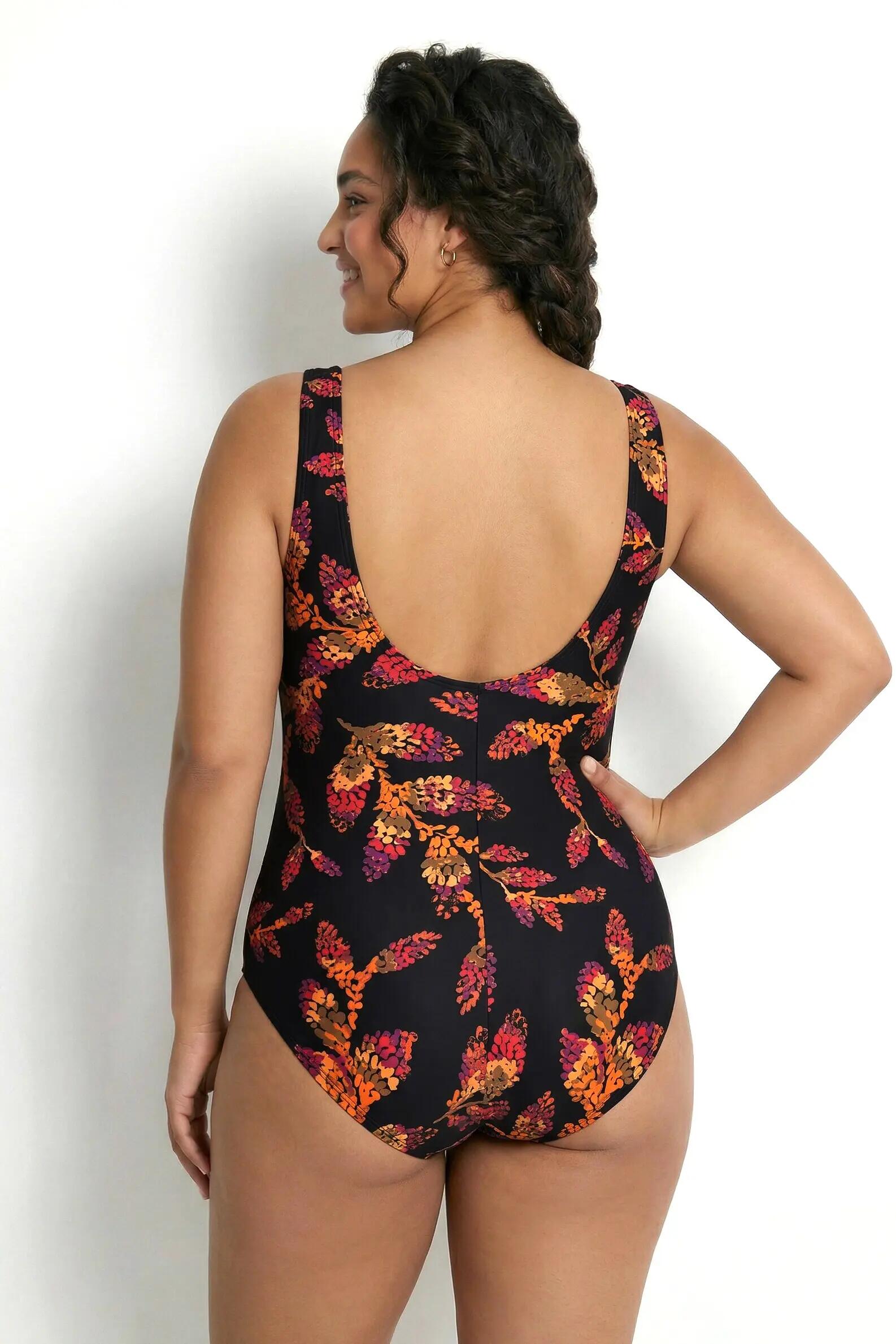 Femme Maillot de bain sans bonnets souples décolleté rond et motif feuilles 8/13