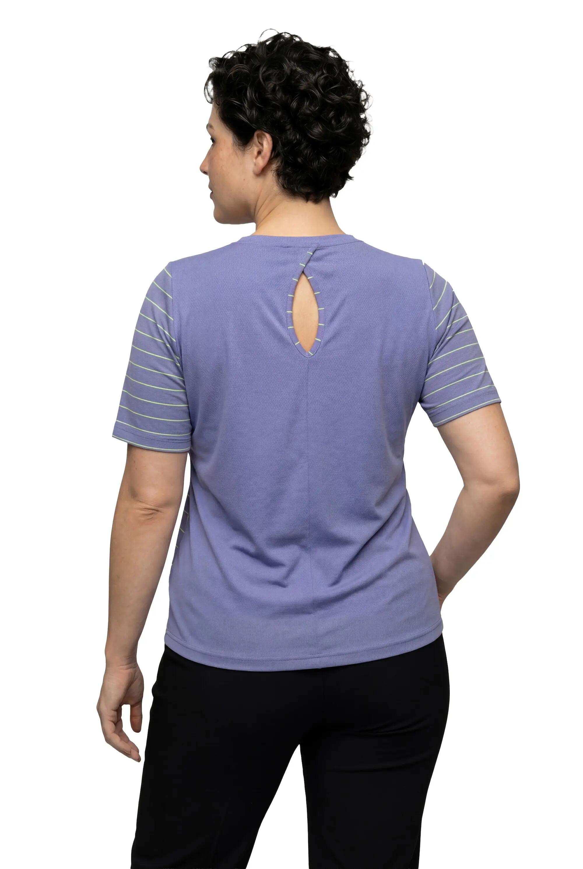 Dames Functioneel shirt strepen cut-out ronde hals korte mouwen 2/13