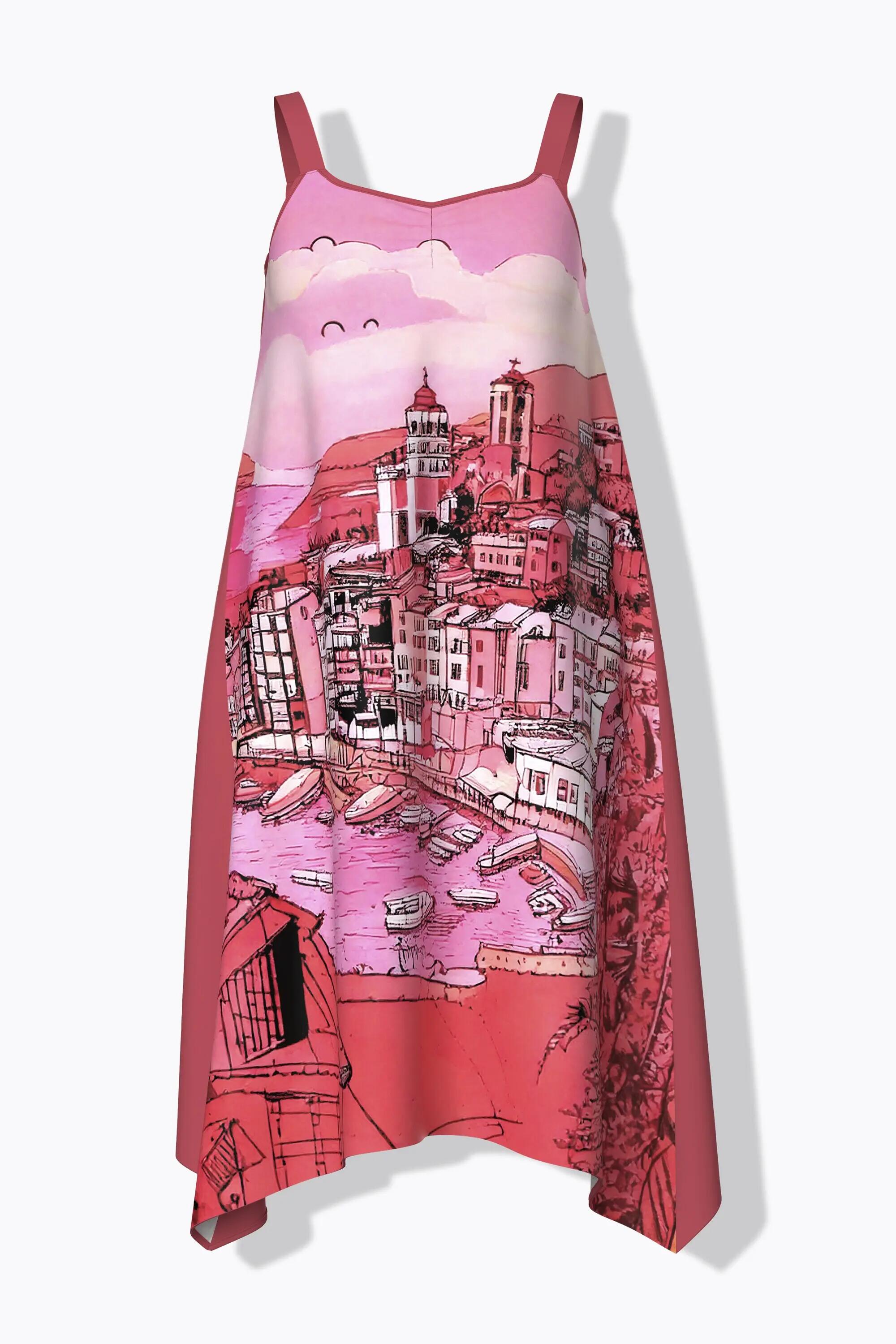 Damen Kleid Urlaubsmotiv A-Linie V-Ausschnitt ärmellos 2/13