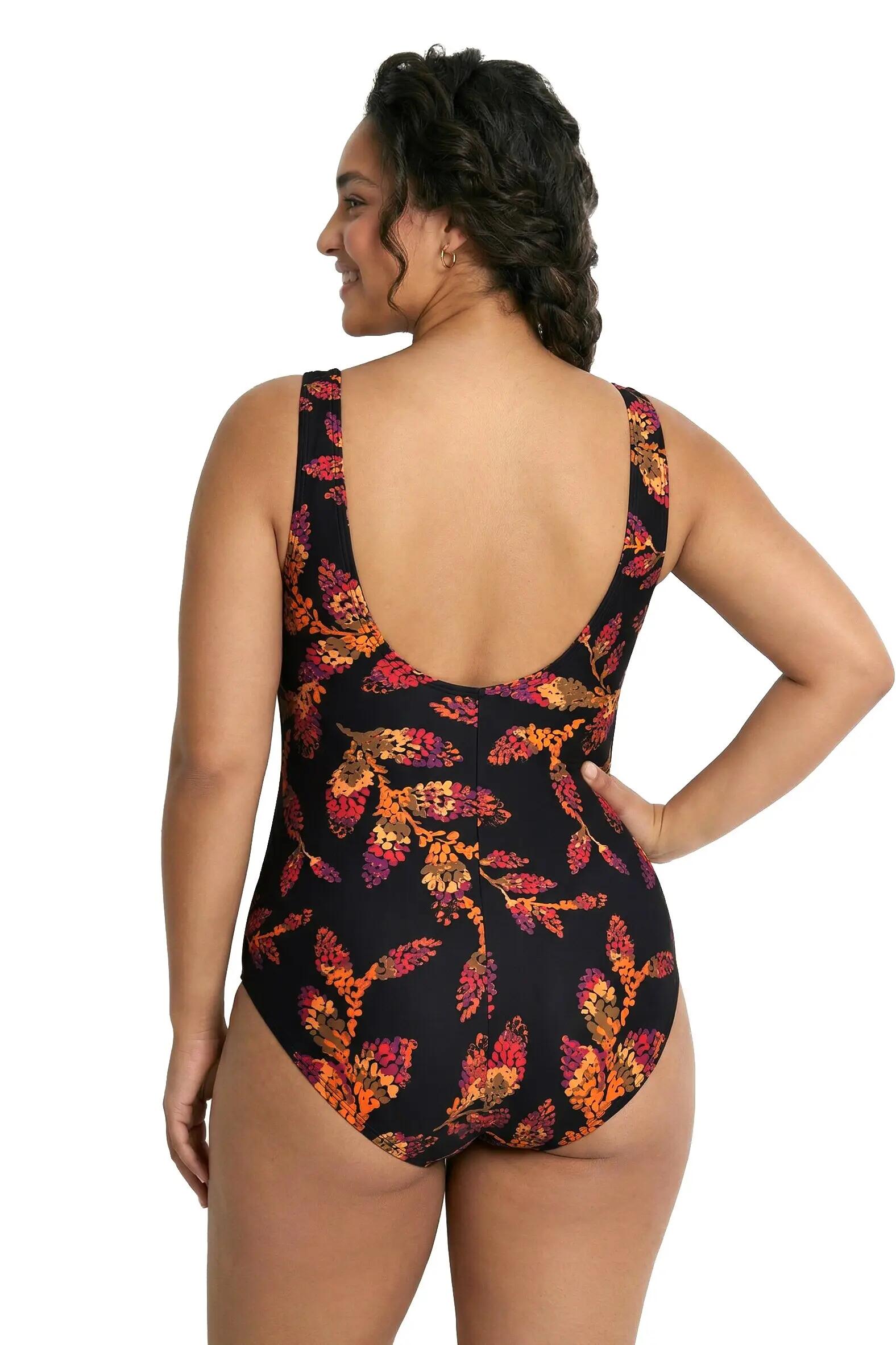 Femme Maillot de bain sans bonnets souples décolleté rond et motif feuilles 3/13