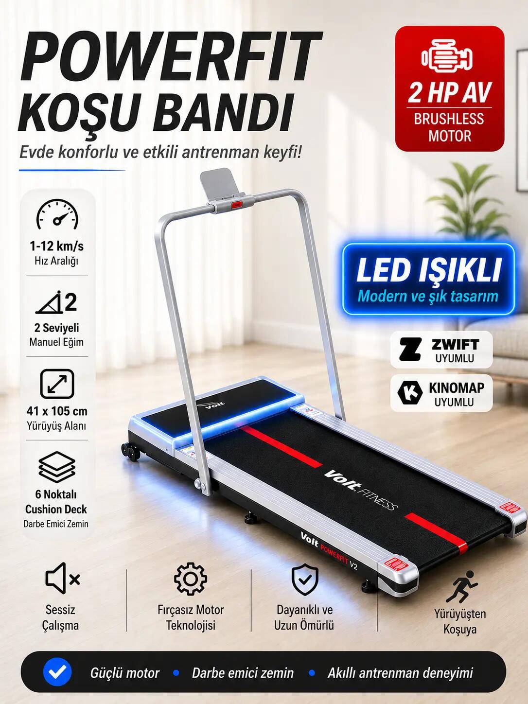 Powerfit 12 km/h Katlanabilir Koşu Bandı 4/5