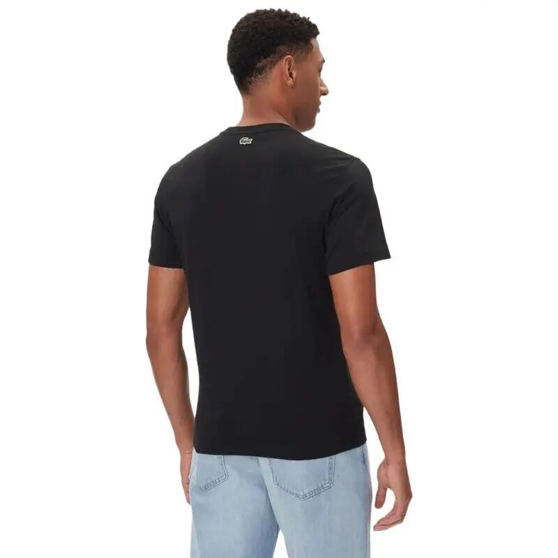 Camiseta Negra Lacoste de Corte Regular con Cocodrilo en el Pecho 2/5