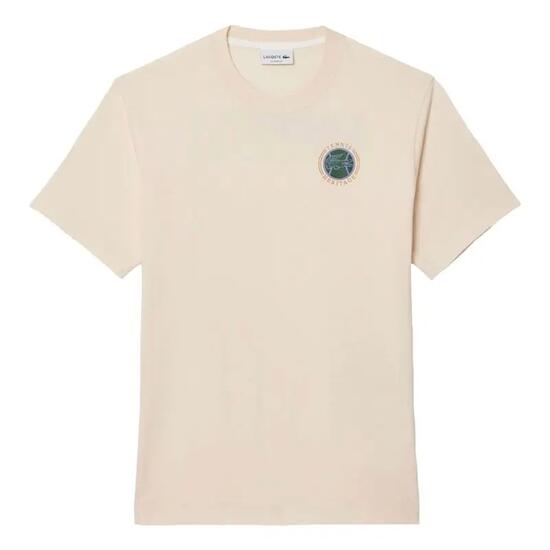 Camiseta Beige Lacoste con Estampado Laponie de Diseño Atrevido