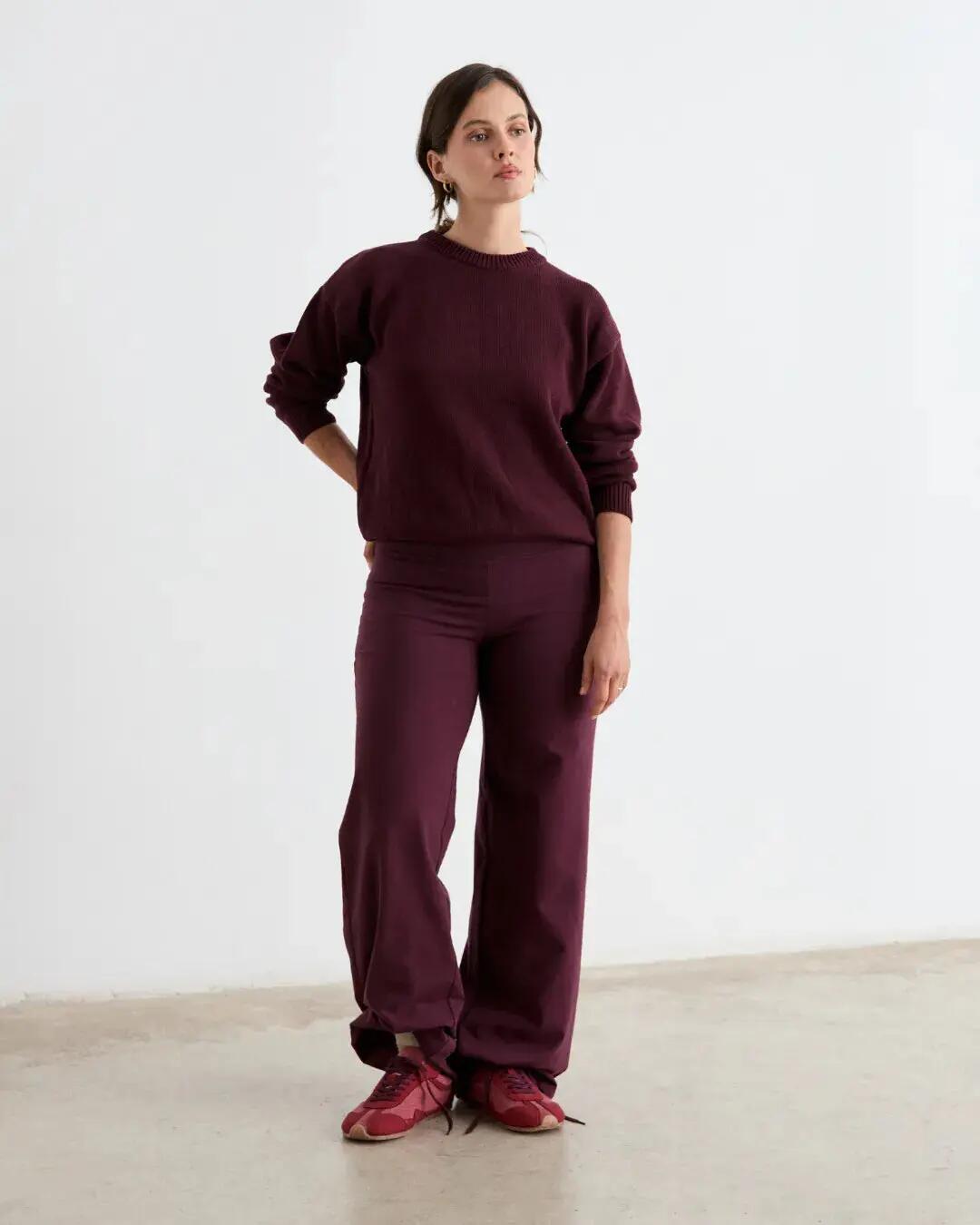 Legging acampanado de yoga para mujer, cintura alta y algodón orgánico, burdeos 7/7