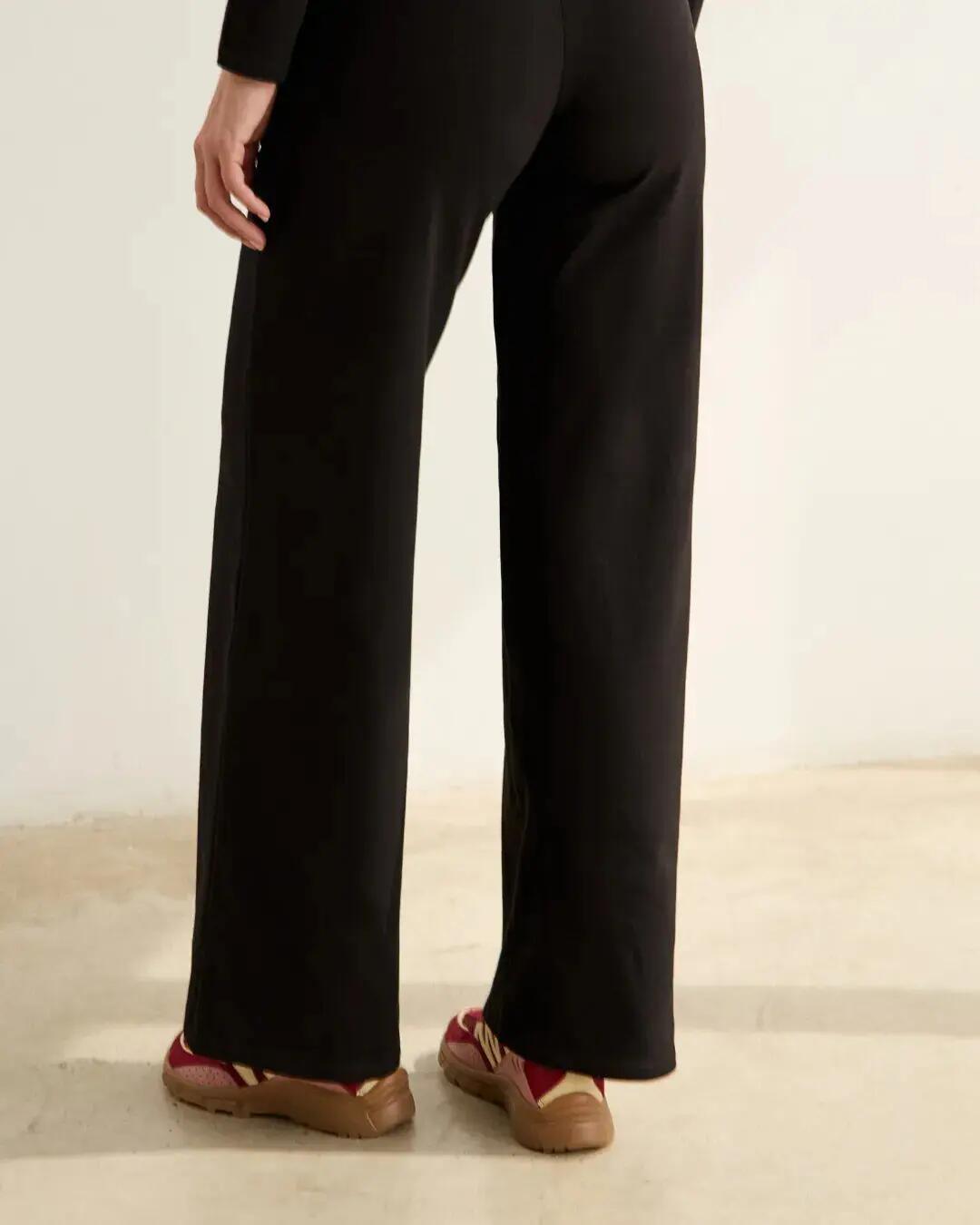 Legging acampanado de yoga para mujer, cintura alta y algodón orgánico, negro 3/4
