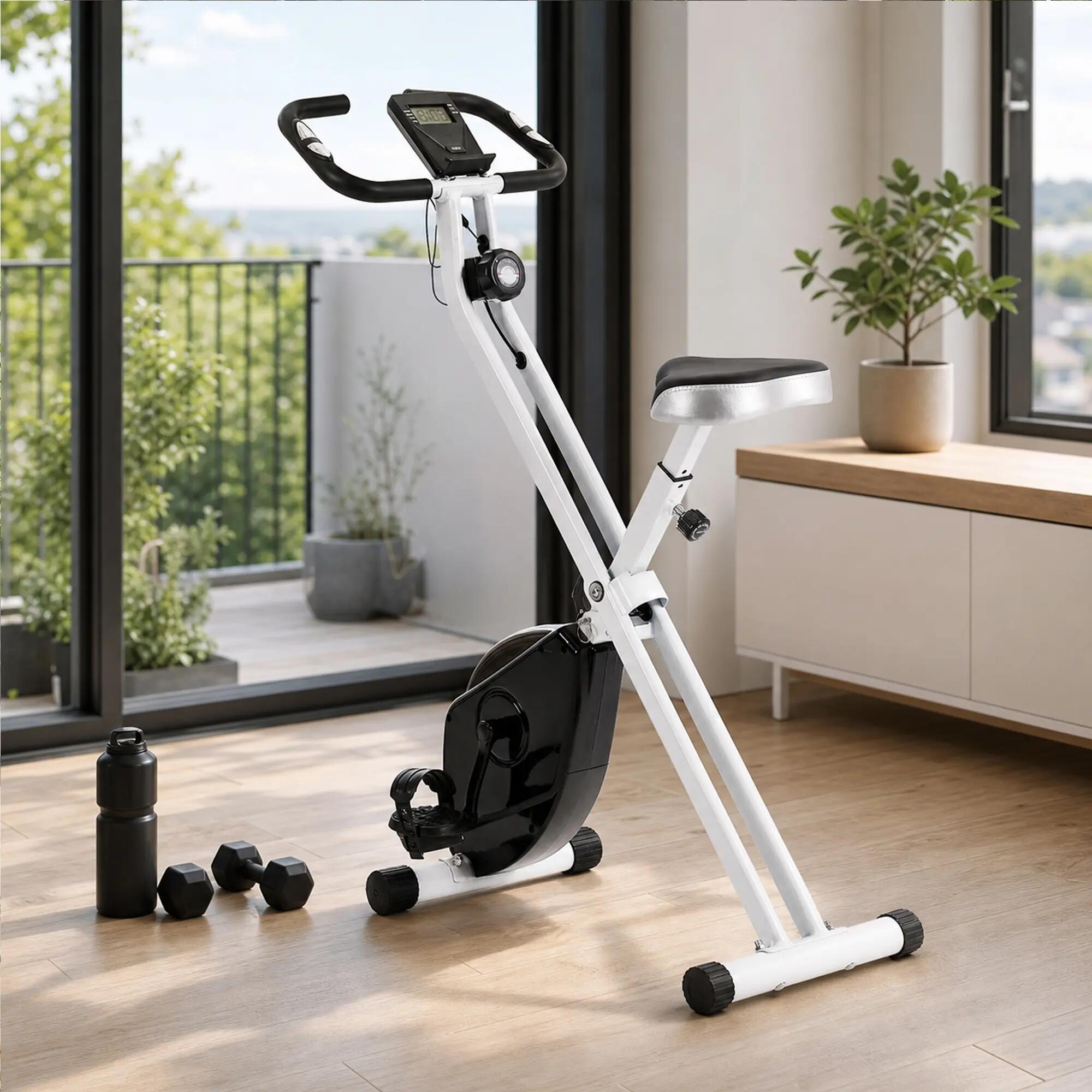 Bicicleta Estática Plegable SPORTNOW 97x43x110 cm Blanco 4/6