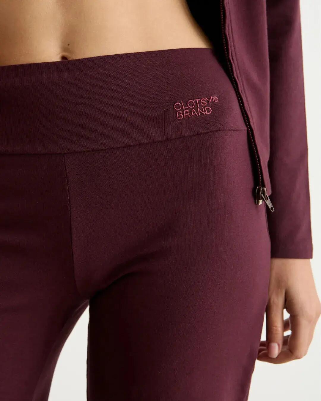 Legging acampanado de yoga para mujer, cintura alta y algodón orgánico, burdeos 4/7