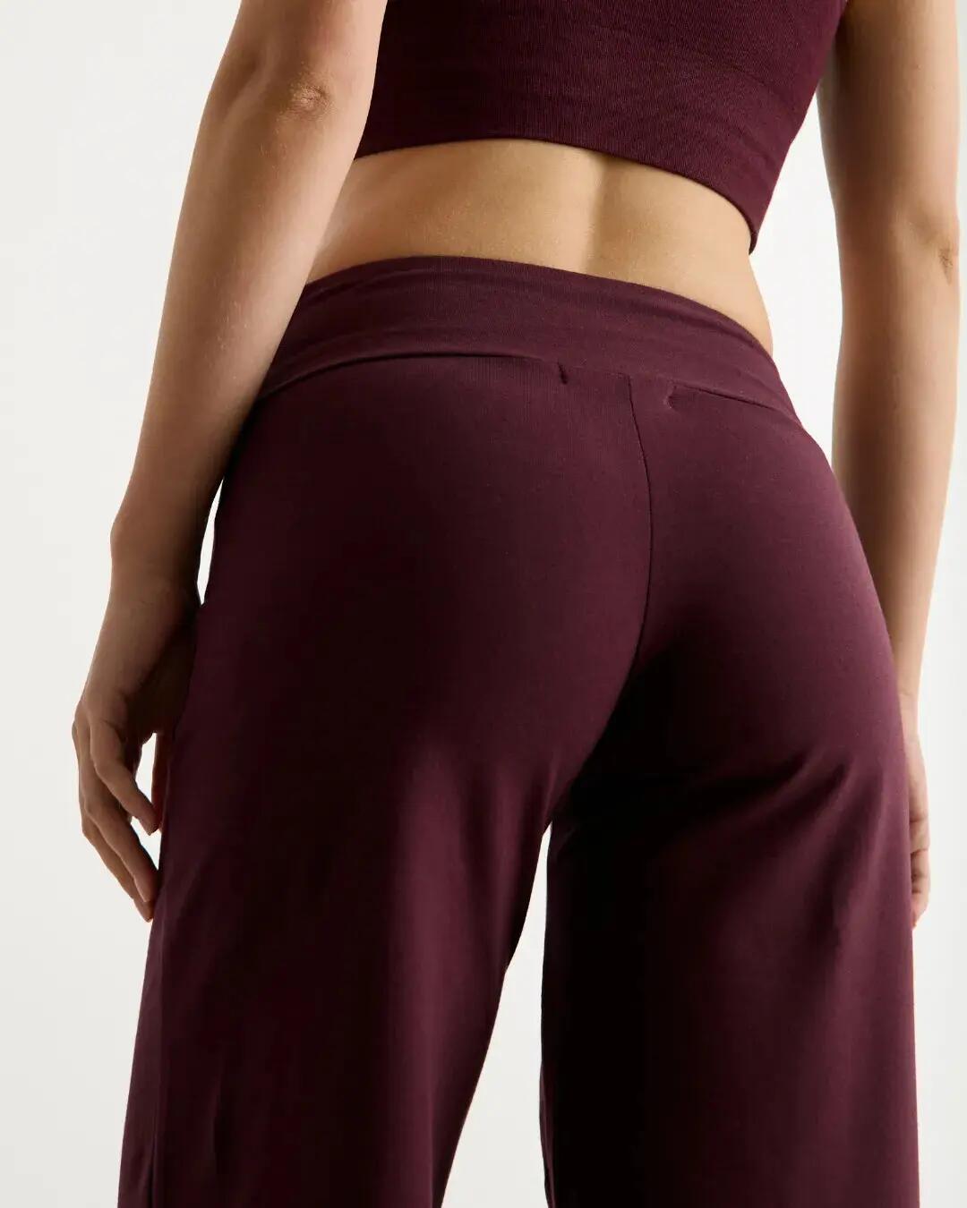 Legging acampanado de yoga para mujer, cintura alta y algodón orgánico, burdeos 3/7