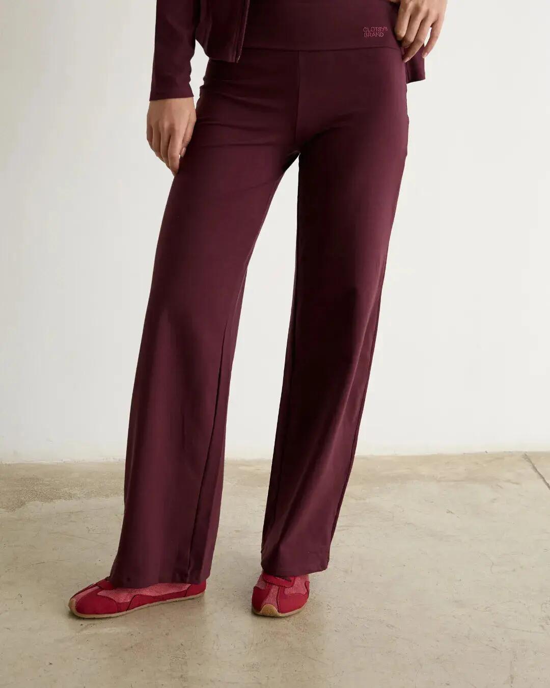Legging acampanado de yoga para mujer, cintura alta y algodón orgánico, burdeos 2/7