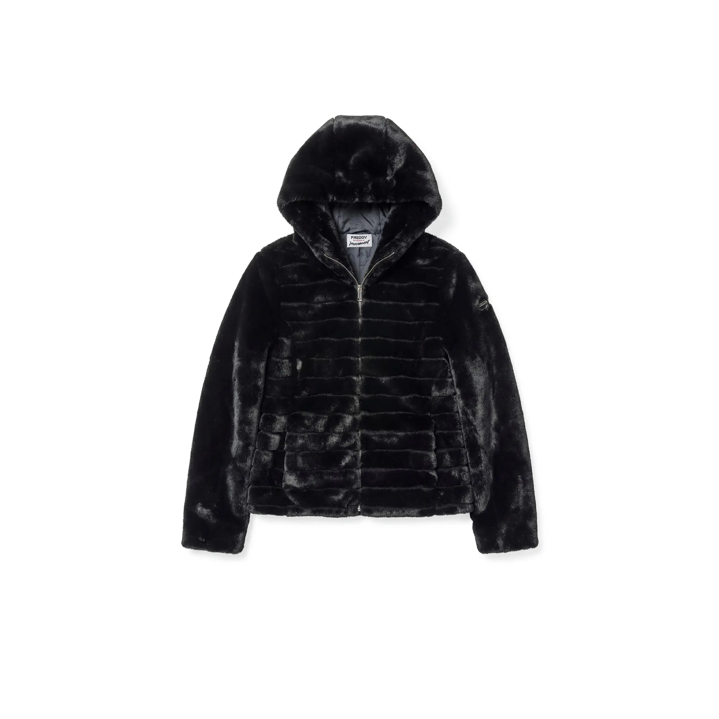 Veste à capuche en fourrure synthétique à effet rayé 1/6