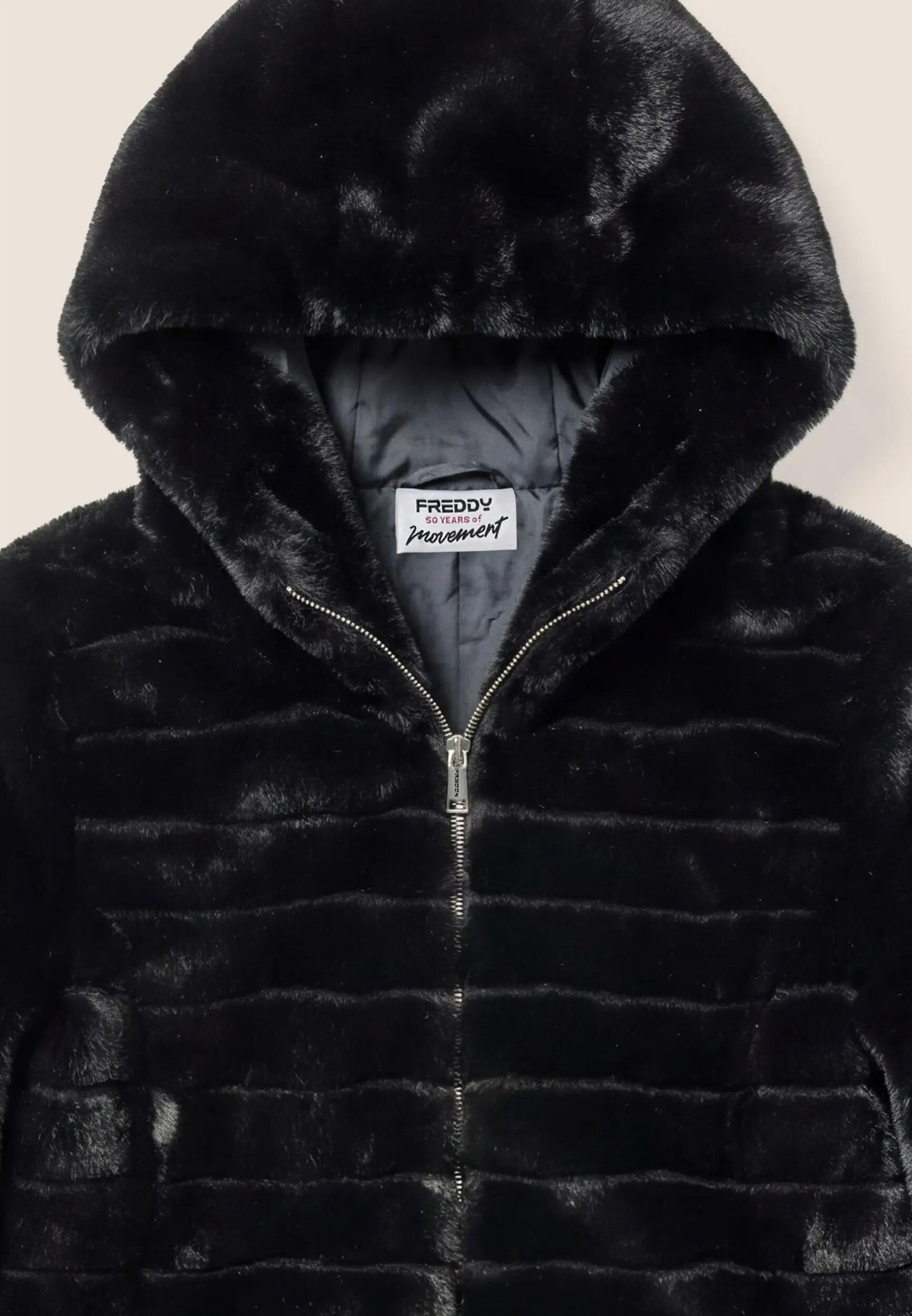 Veste à capuche en fourrure synthétique à effet rayé 6/6