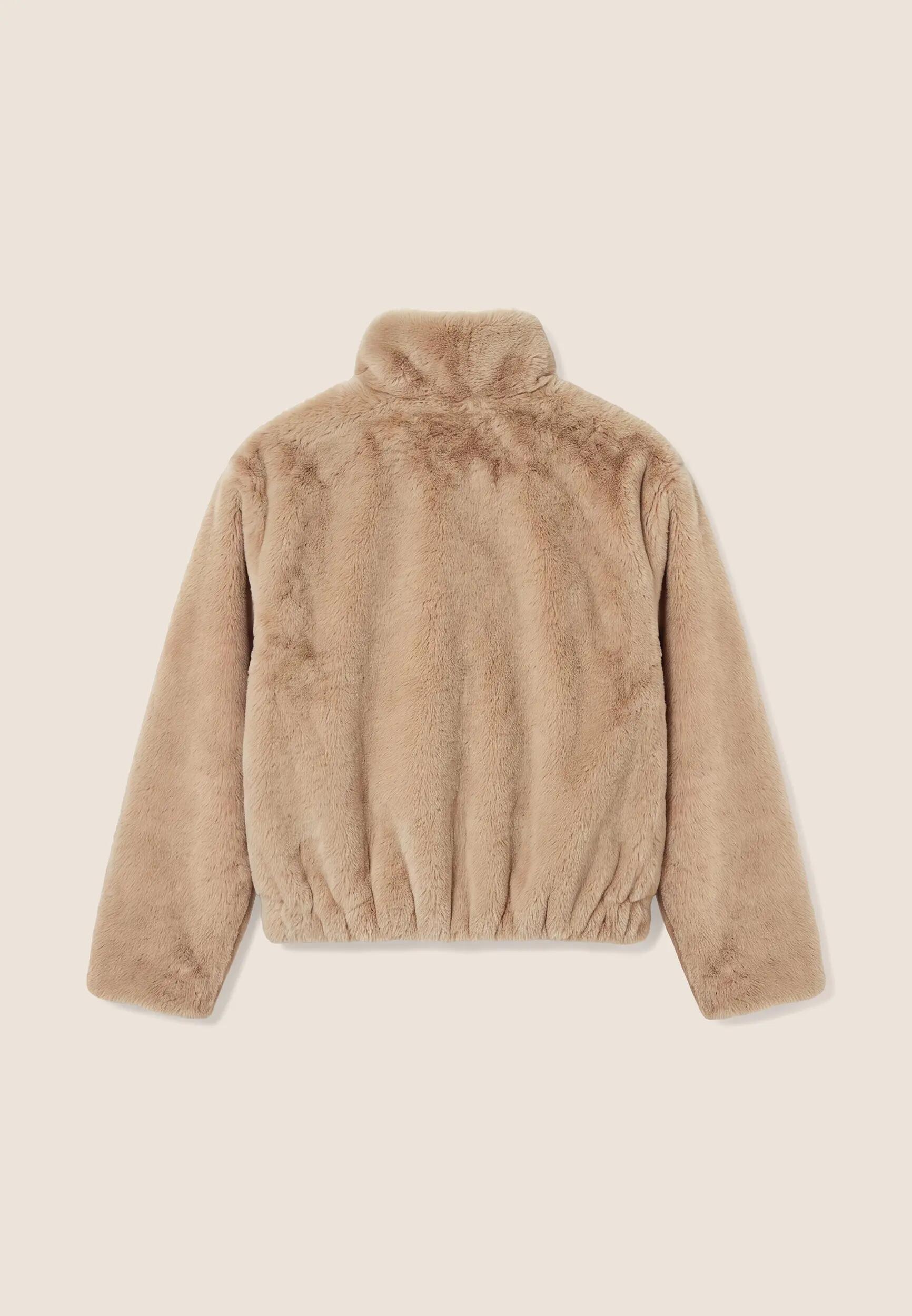 Veste femmes en fourrure synthétique avec fermeture zippée et col montant 5/6