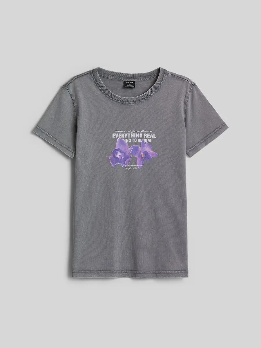 T-shirt regular z nadrukiem damski 4F 4FRSS26TTSHF4513 6/6