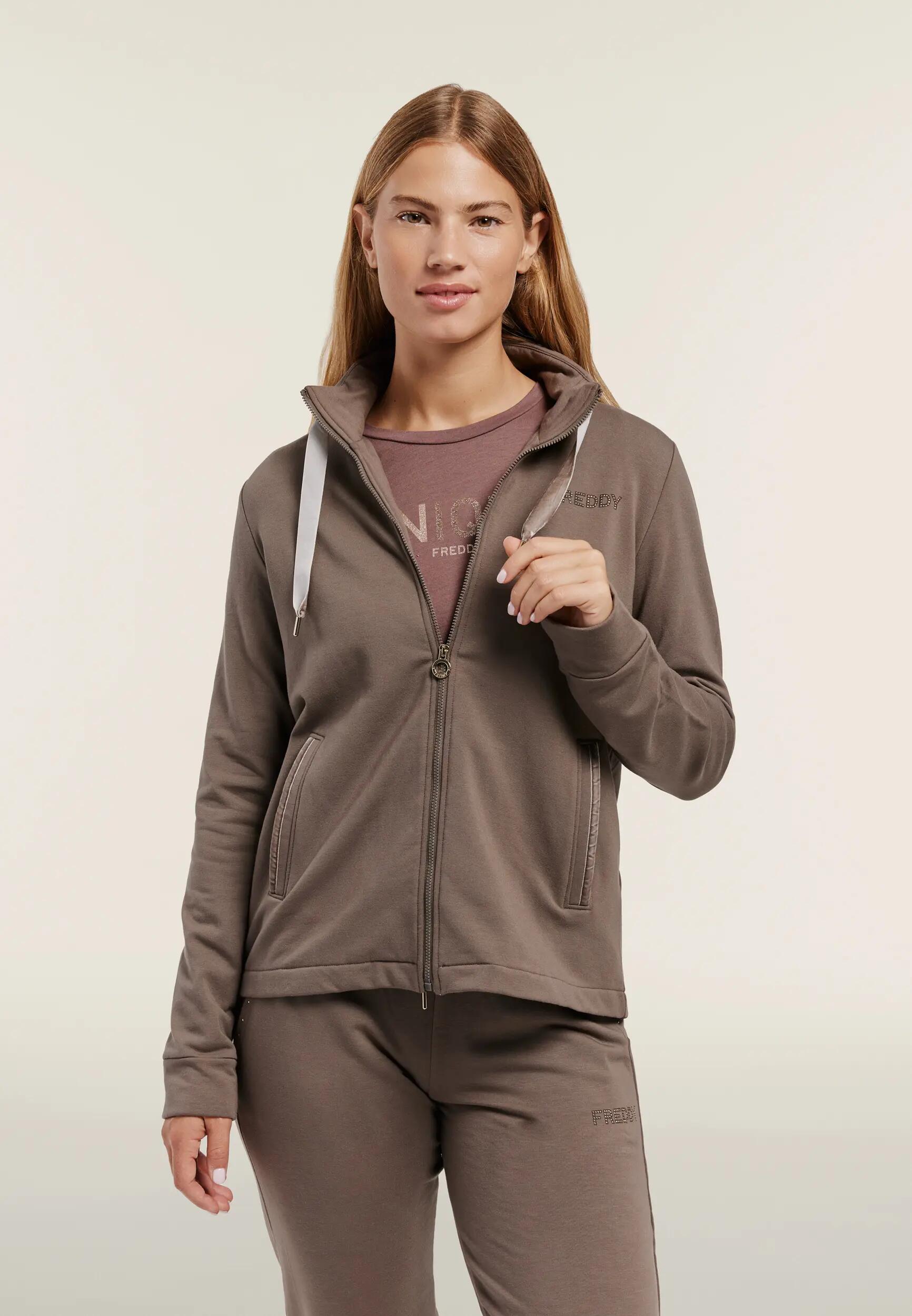 Sweat-shirt zippé à col montant pour femmes avec fente au dos 2/6