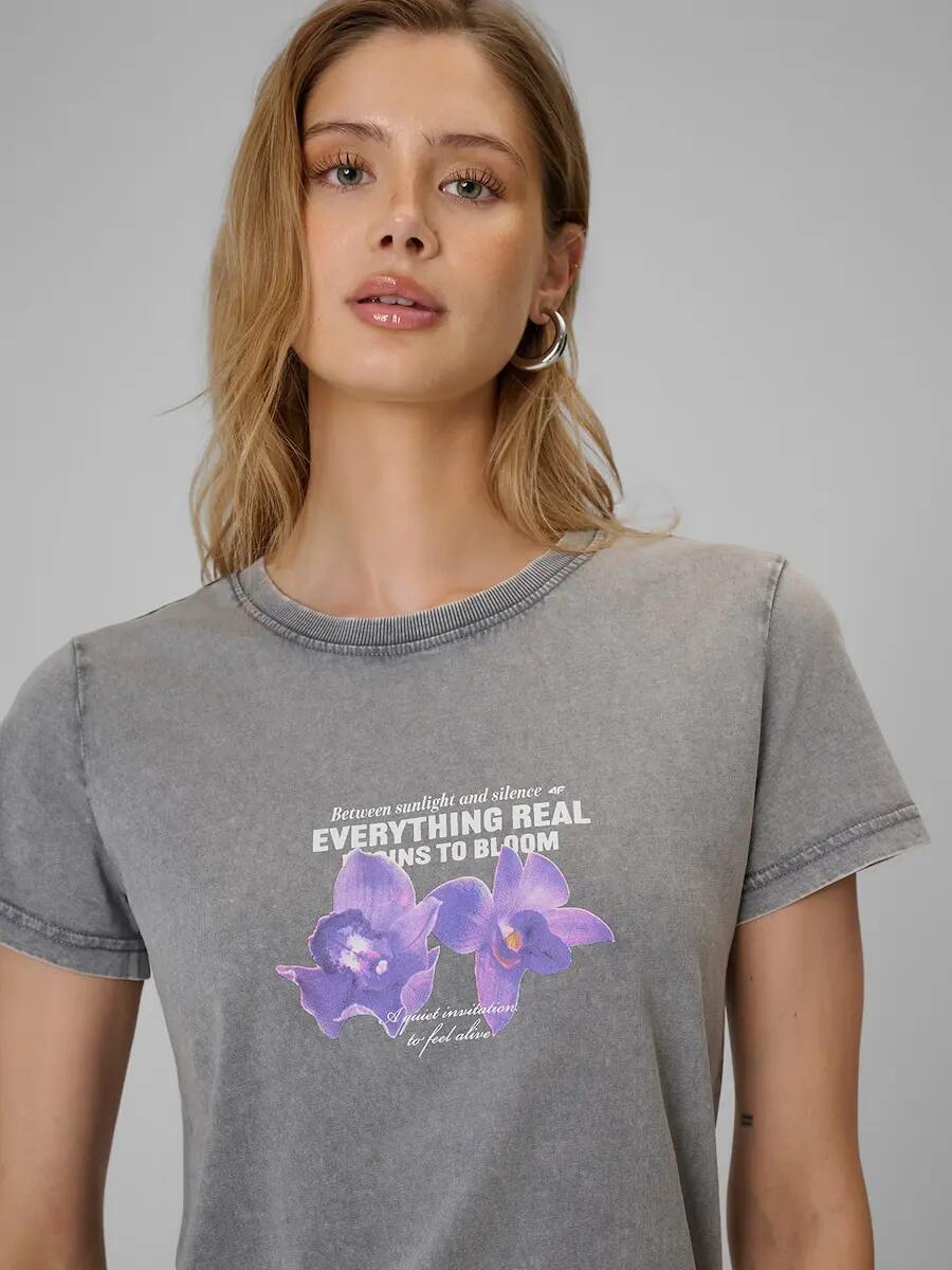 T-shirt regular z nadrukiem damski 4F 4FRSS26TTSHF4513 3/6