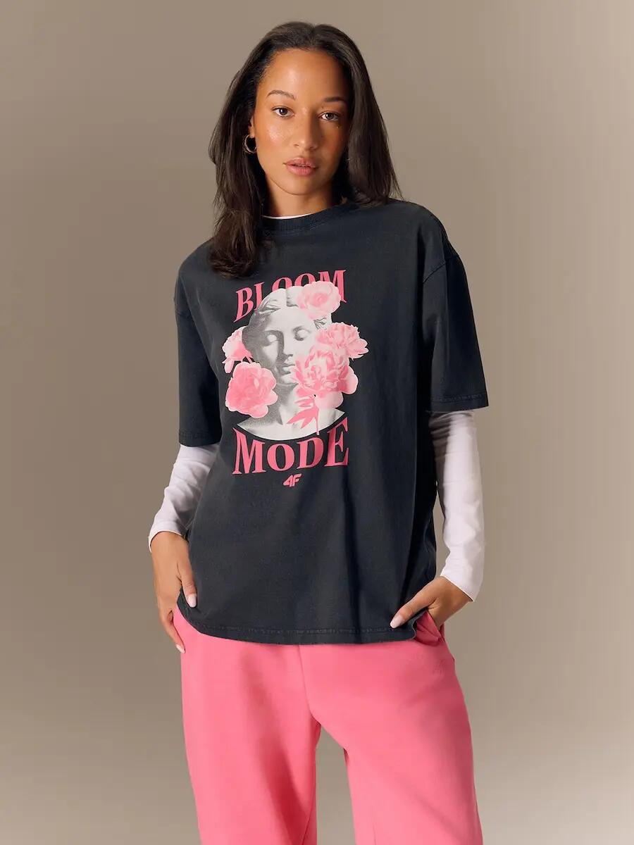 T-shirt loosez nadrukiem damski 4F 4FRSS26TTSHF3699 2/7