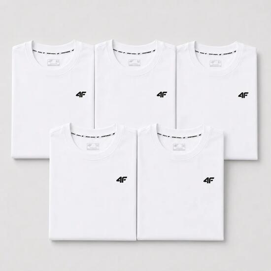 KOMPLET KOSZULEK MĘSKICH 4F ZESTAW 5 SZTUK T-SHIRT XXL TTSHM3341 BIAŁY