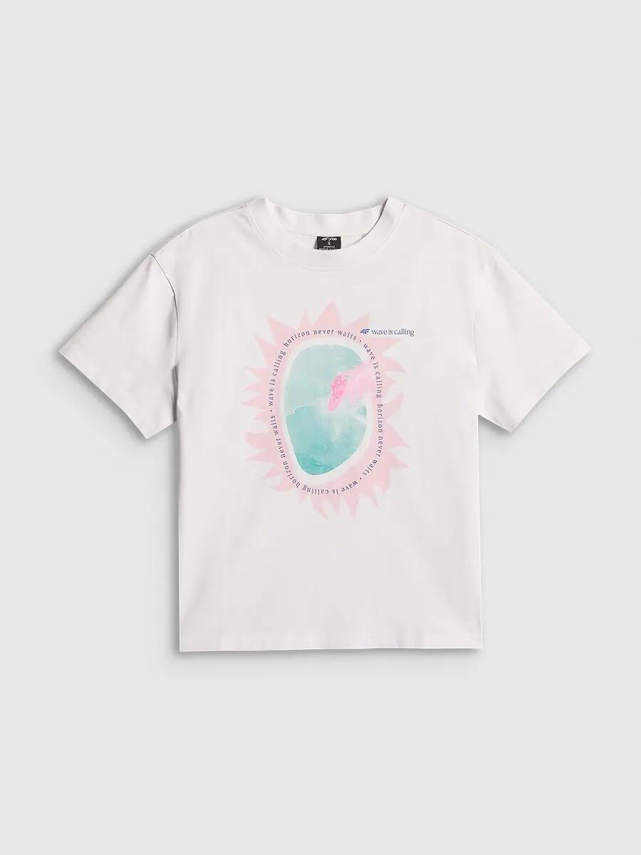 T-shirt loose z nadrukiem damski 4F 4FRSS26TTSHF4536 5/6