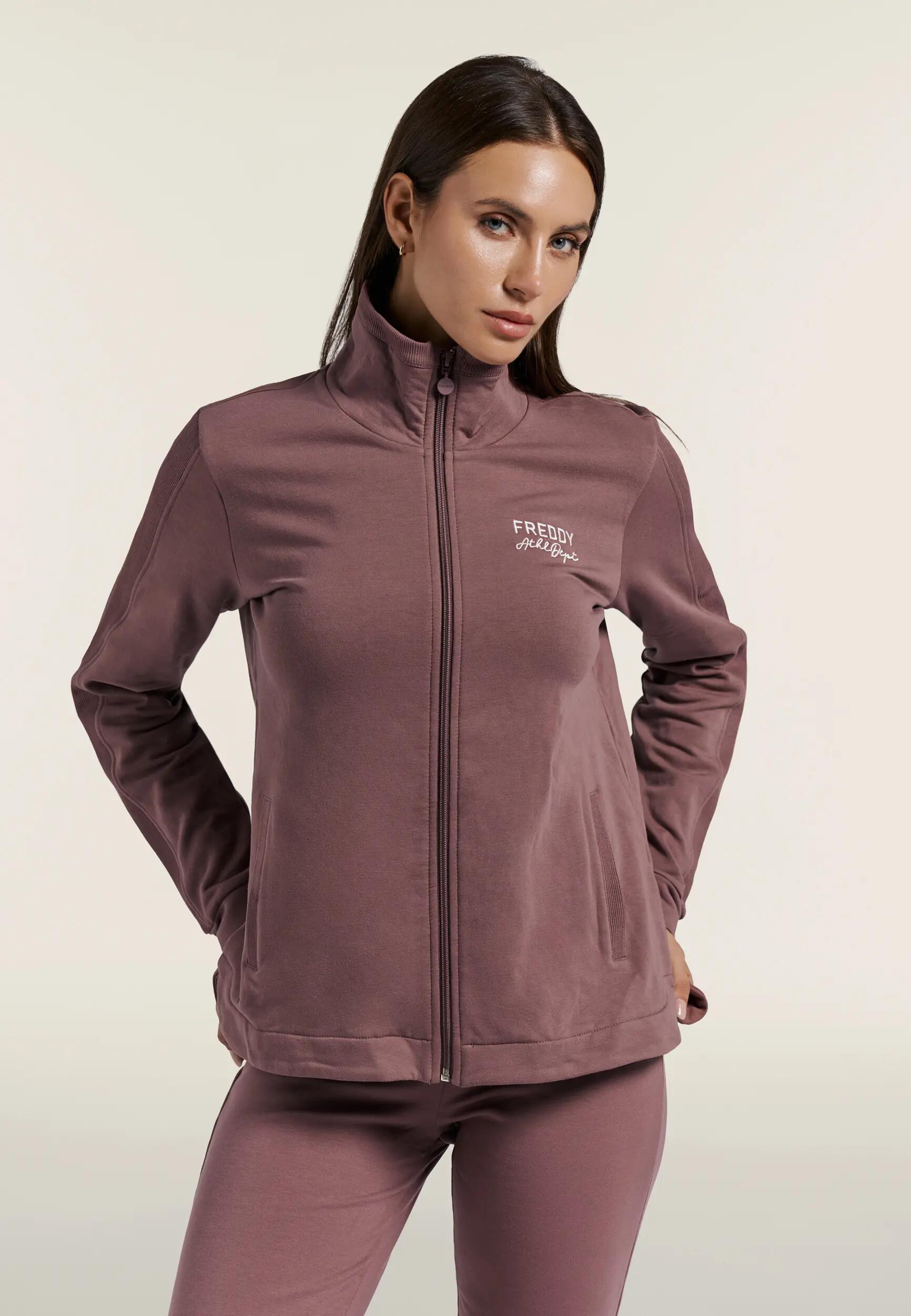 Felpa donna fondo asimmetrico con zip e collo alto 2/6