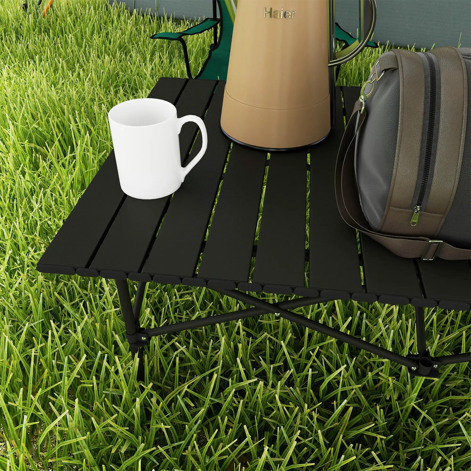 Table de camping pliante avec plateau enroulable et sac de rangement 9/9