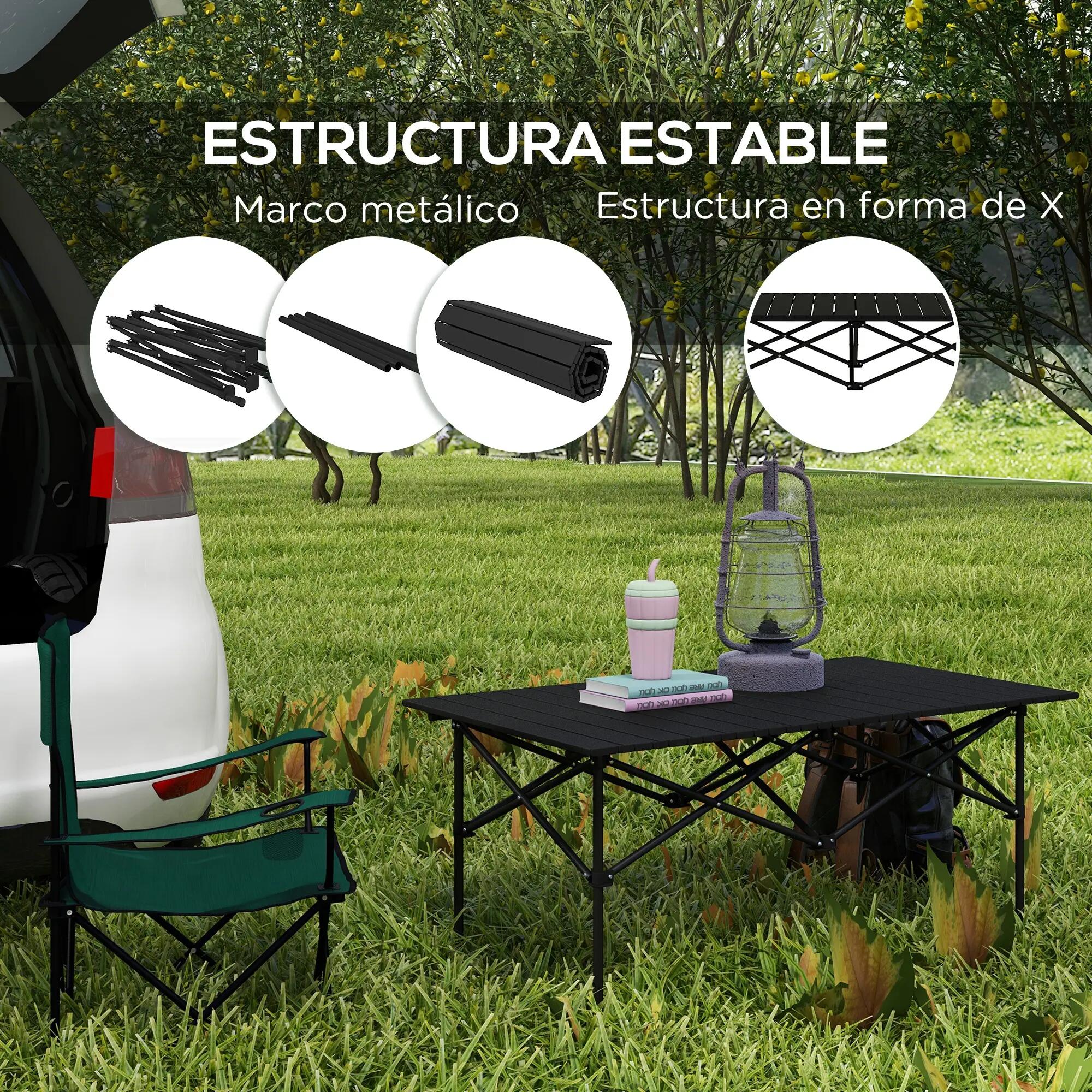 Table de camping pliante avec plateau enroulable et sac de rangement 7/9