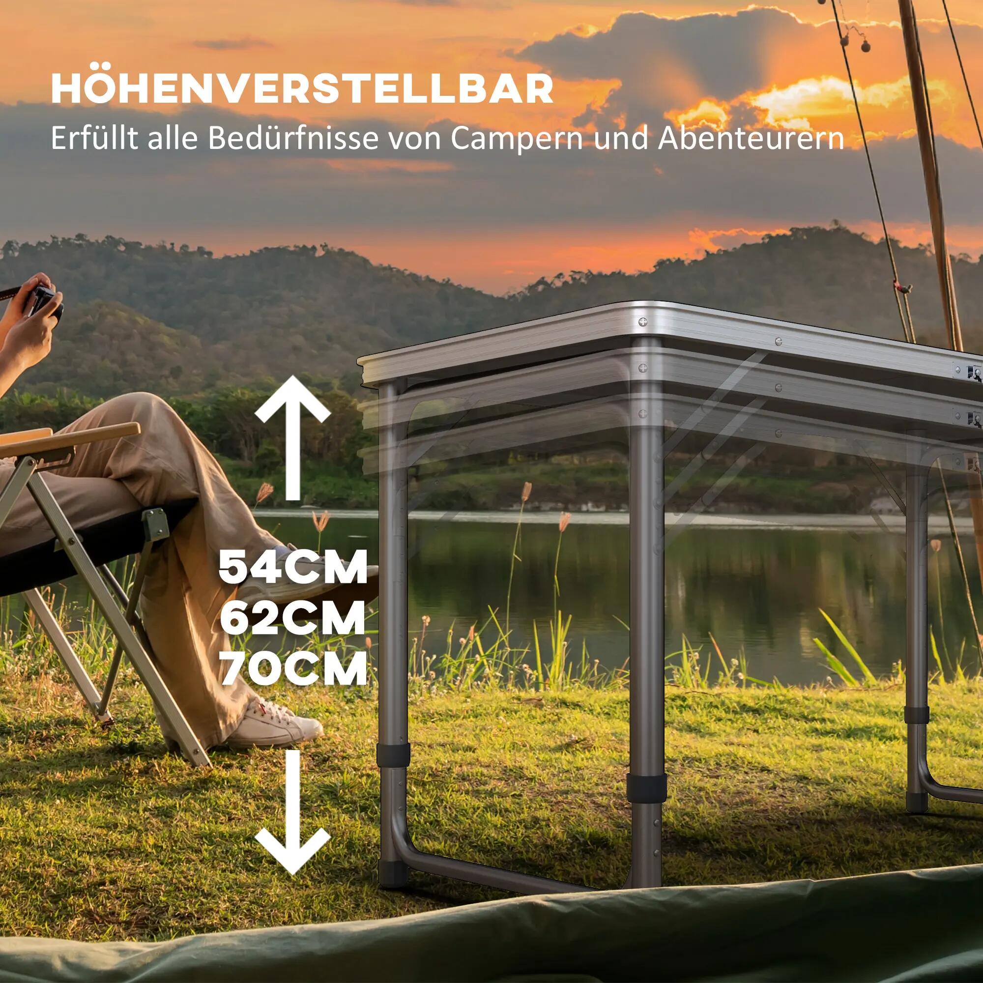 Table de camping pliante, légère, réglable en hauteur, structure en aluminium 7/9