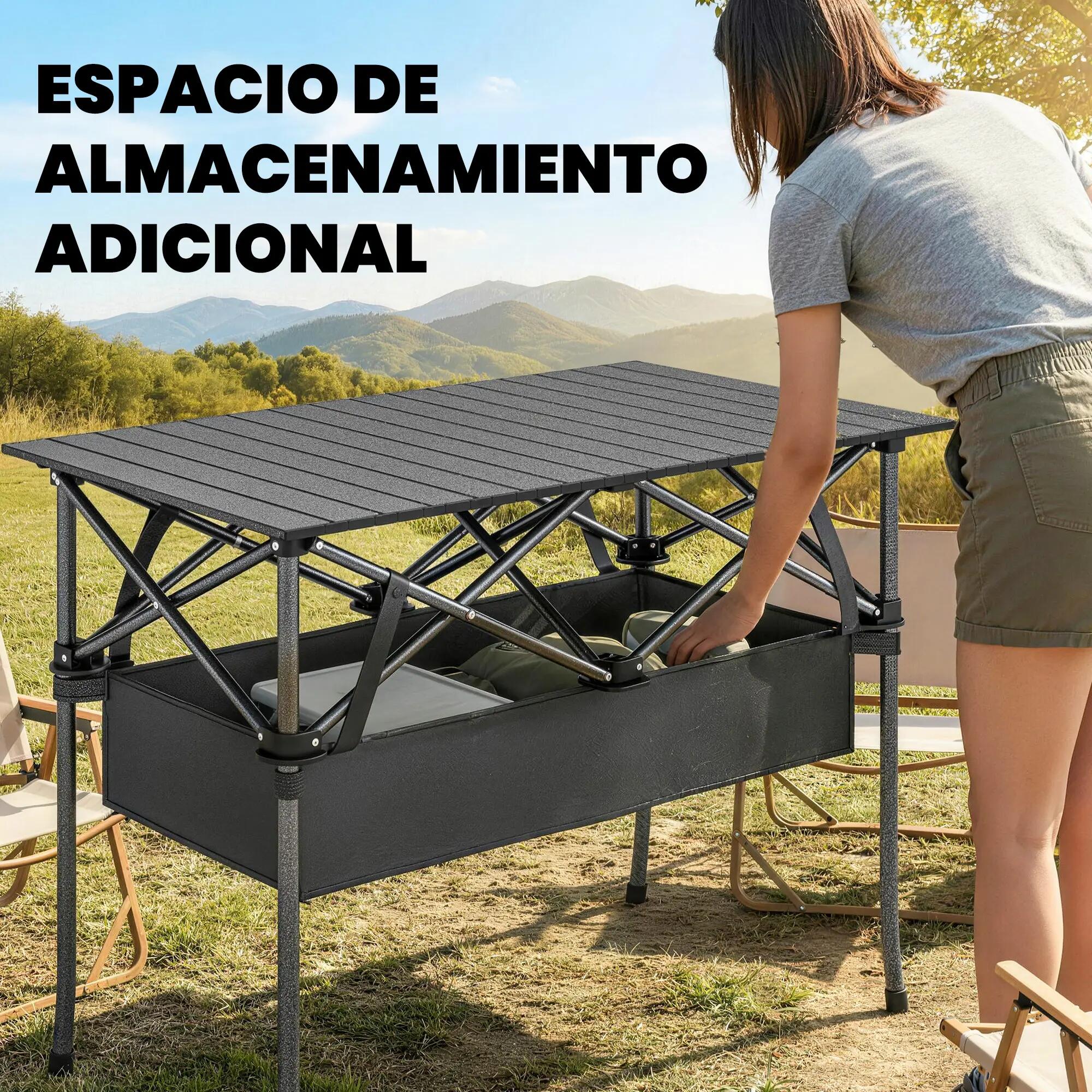 Table de camping pliante 93 x 55 x 68 cm avec filet de rangement, plateau en 7/9