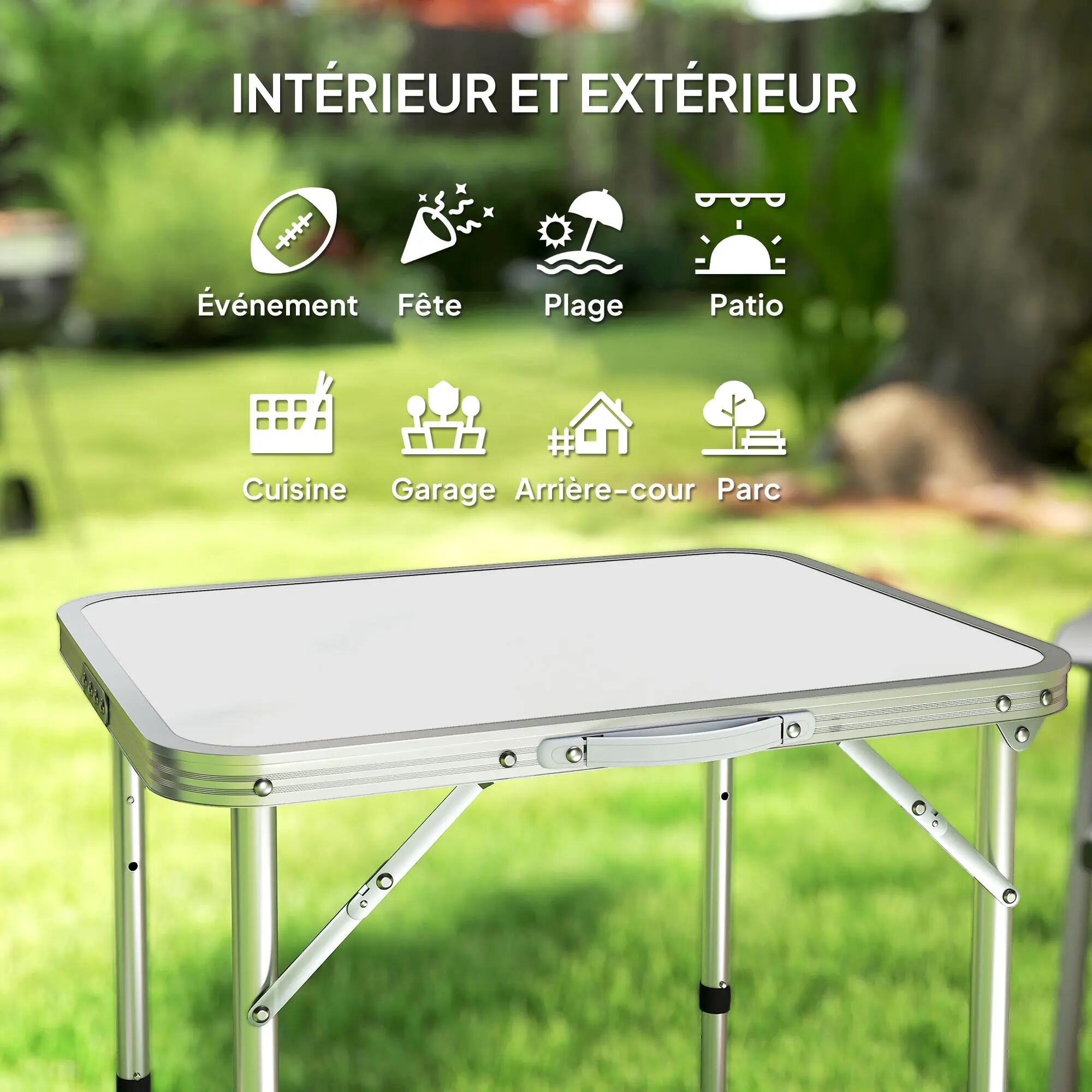 Table Pliante Table de Camping Table de Jardin Hauteur réglable Aluminium MDF 9/9