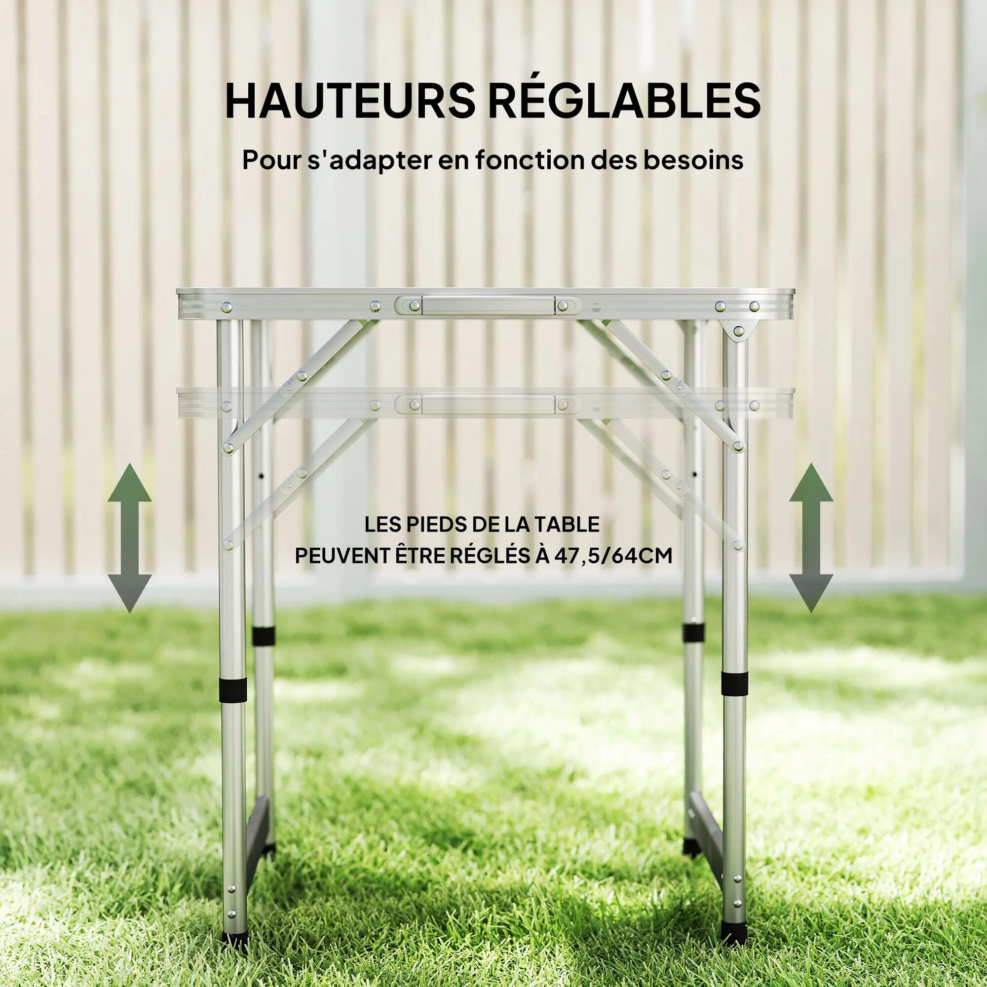 Table Pliante Table de Camping Table de Jardin Hauteur réglable Aluminium MDF 8/9