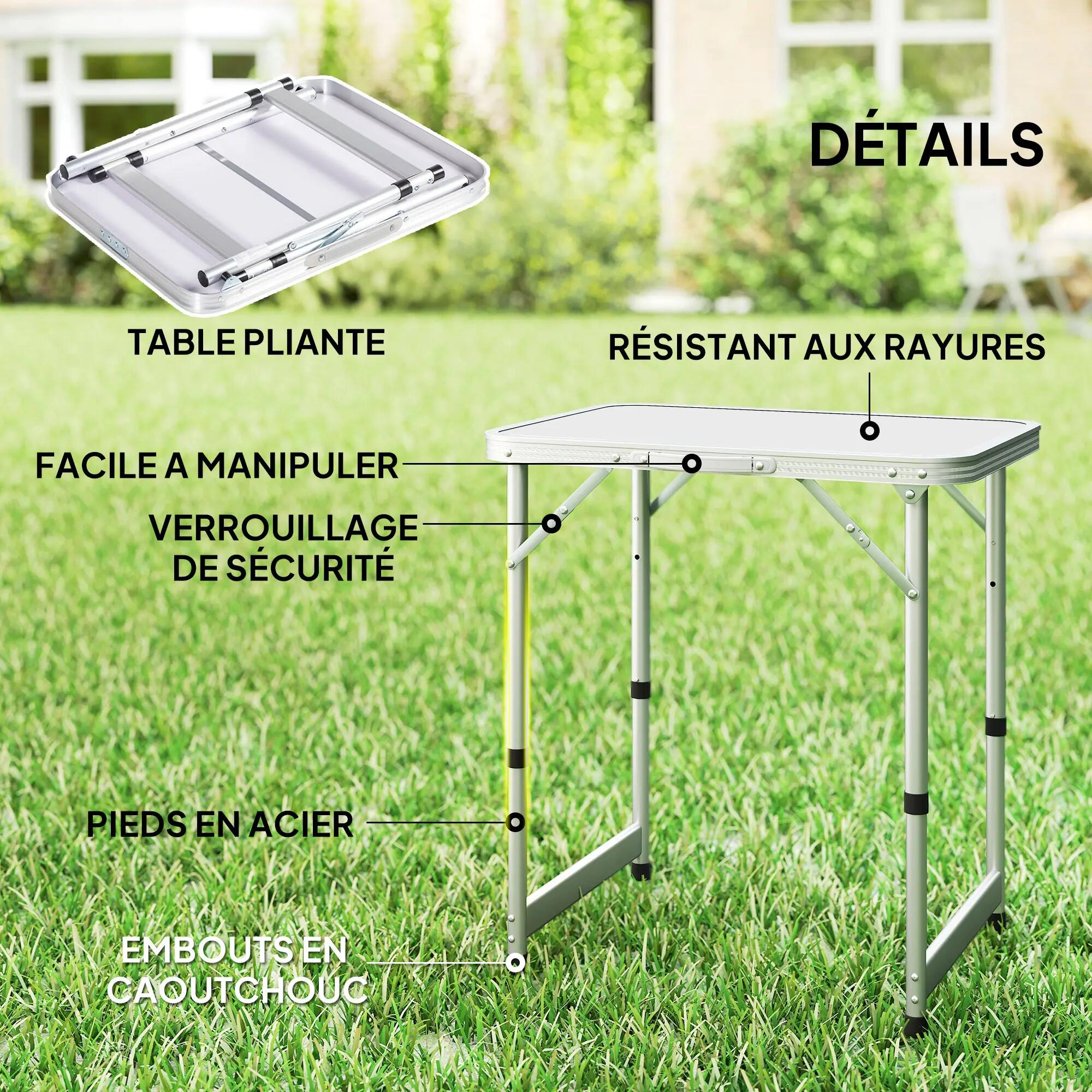 Table Pliante Table de Camping Table de Jardin Hauteur réglable Aluminium MDF 7/9