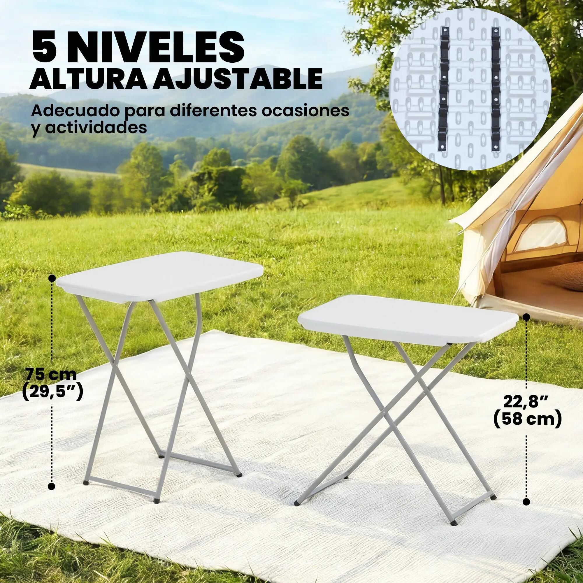 Table de camping pliante et portable avec 5 niveaux de hauteur réglables 8/9