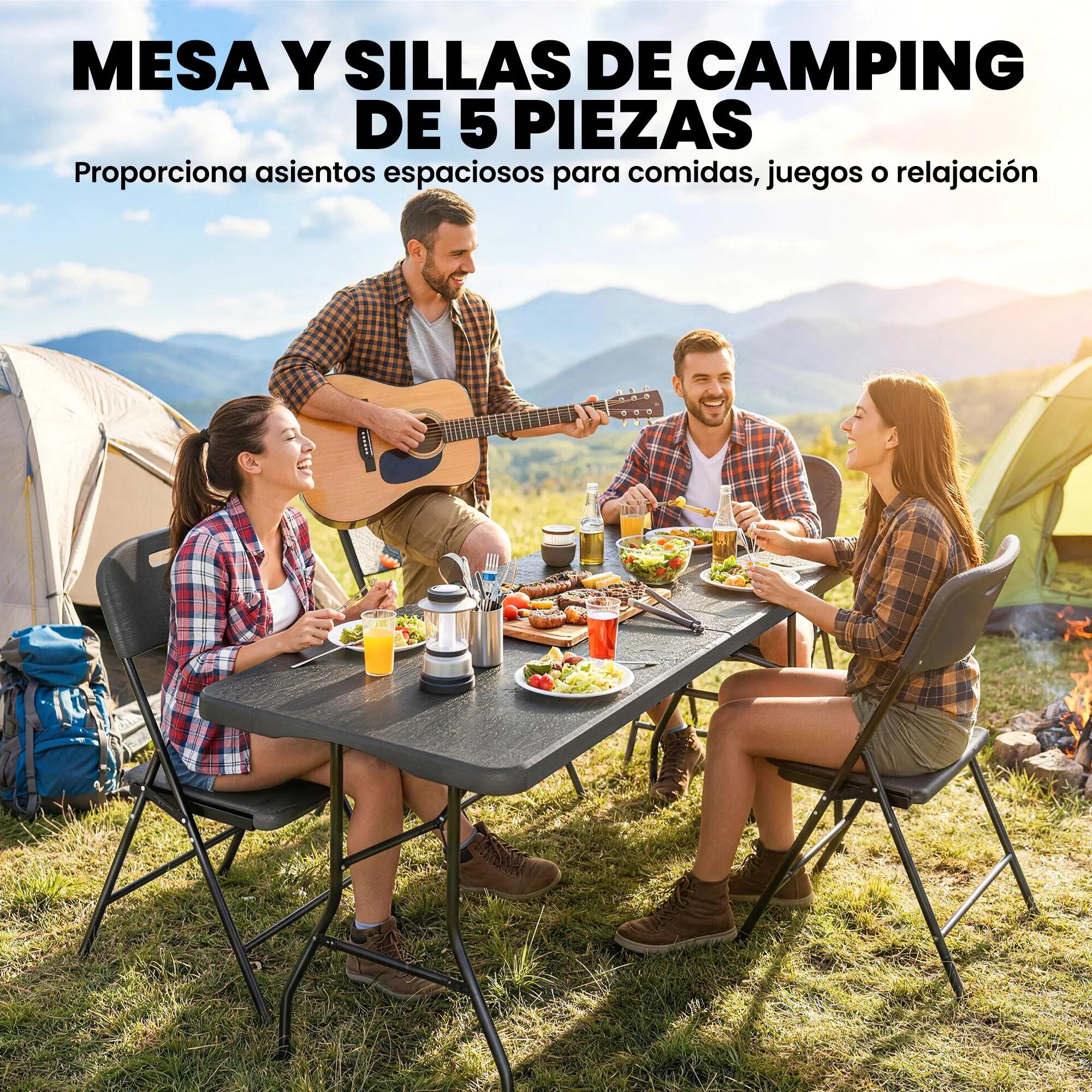 Ensemble de camping pliant 5 pièces : table et chaises pliantes, couvercle 6/9