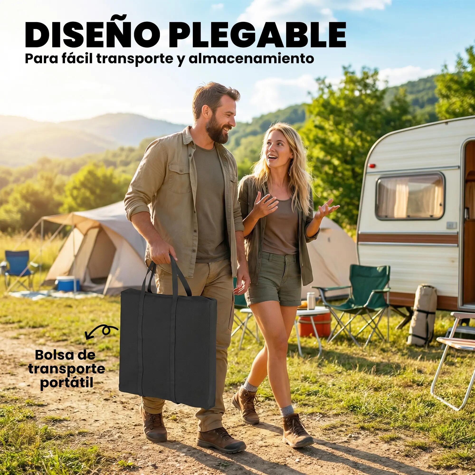 Table de camping pliante avec évier, robinet, hauteur réglable, seau pliable 8/9