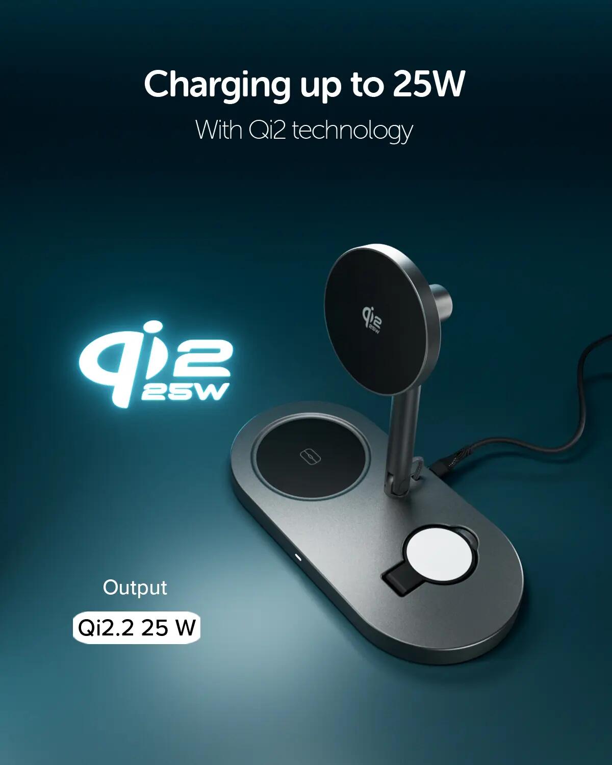Station de recharge sans fil 3-en-1 pliable Qi2 25 W avec chargeur inclus 3/7