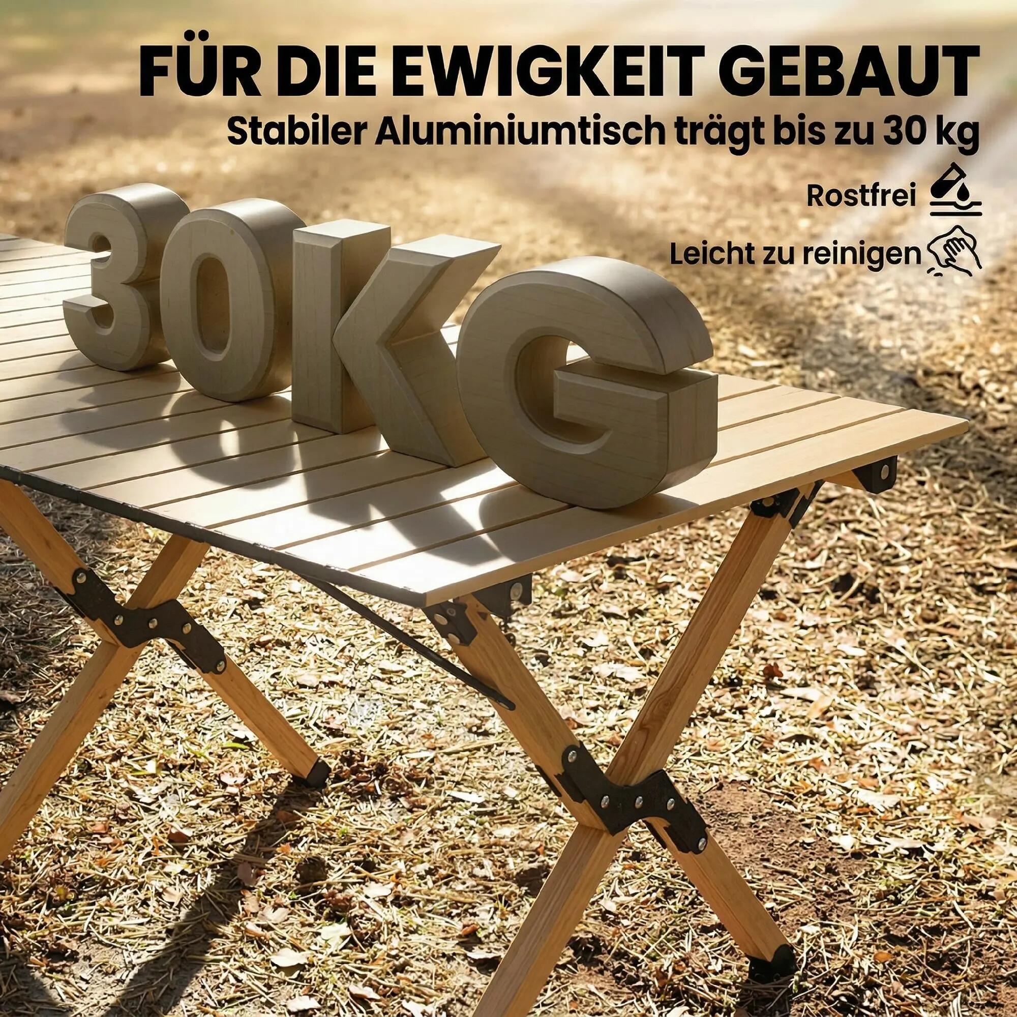 Table de camping 117 x 60 cm, table pliante en aluminium avec plateau enroulable 7/9