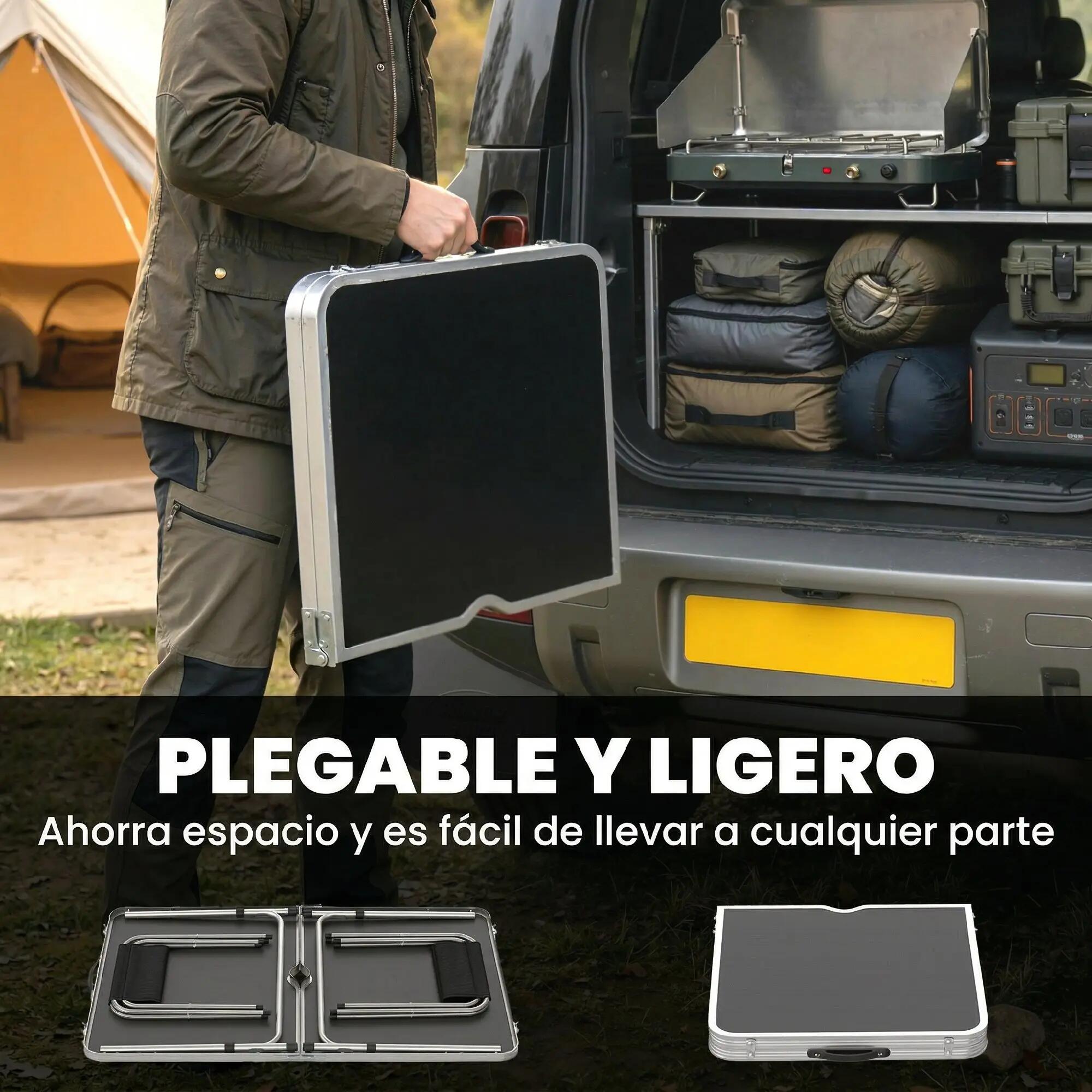 Table de camping pliante style valise avec 4 tabourets pliants, dimensions de la 9/9