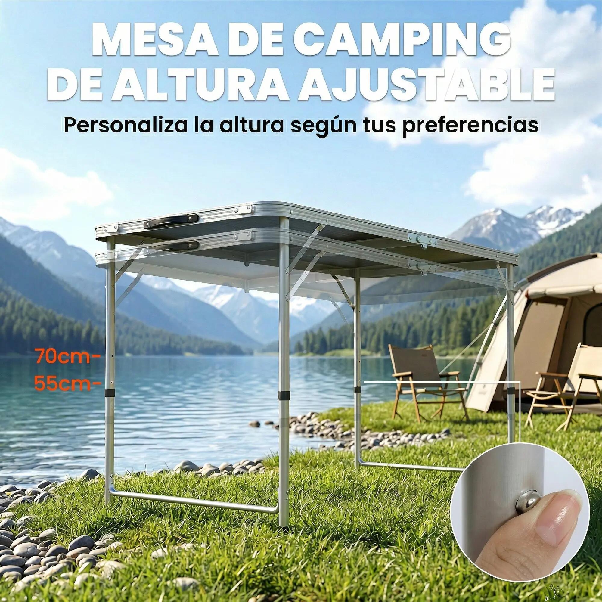 Table de camping pliante style valise avec 4 tabourets pliants, dimensions de la 7/9